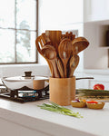 Zulay Kitchen Kitchen Utensils Collection - Organized Wooden Utensils on a Kitchen Counter.