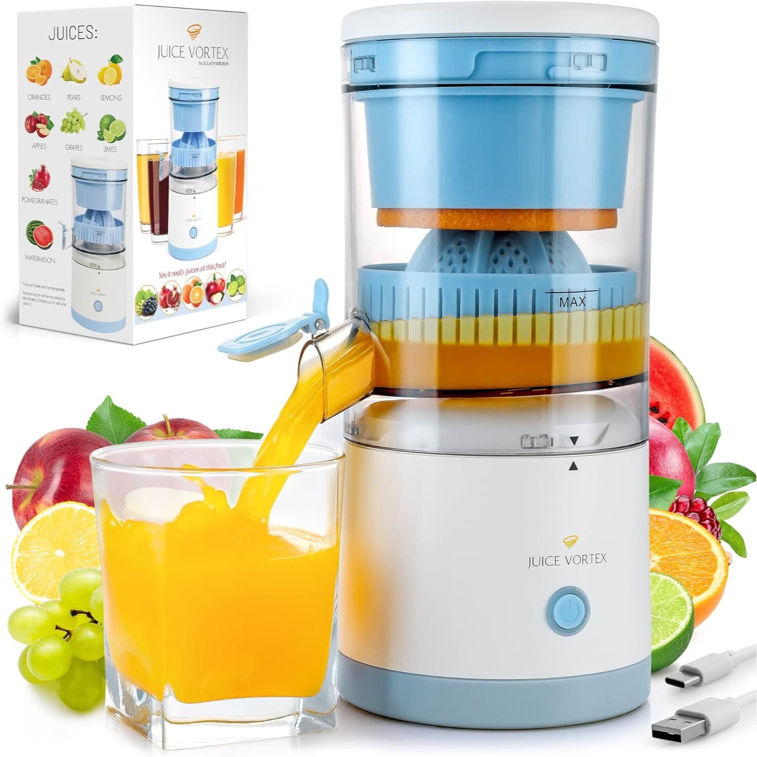  DUSENHO Electric Juicer Rechargeable - Citrus Juicer Machines  with USB and Cleaning Brush Portable Juicer for Orange, Lemon, Grapefruit:  Home & Kitchen