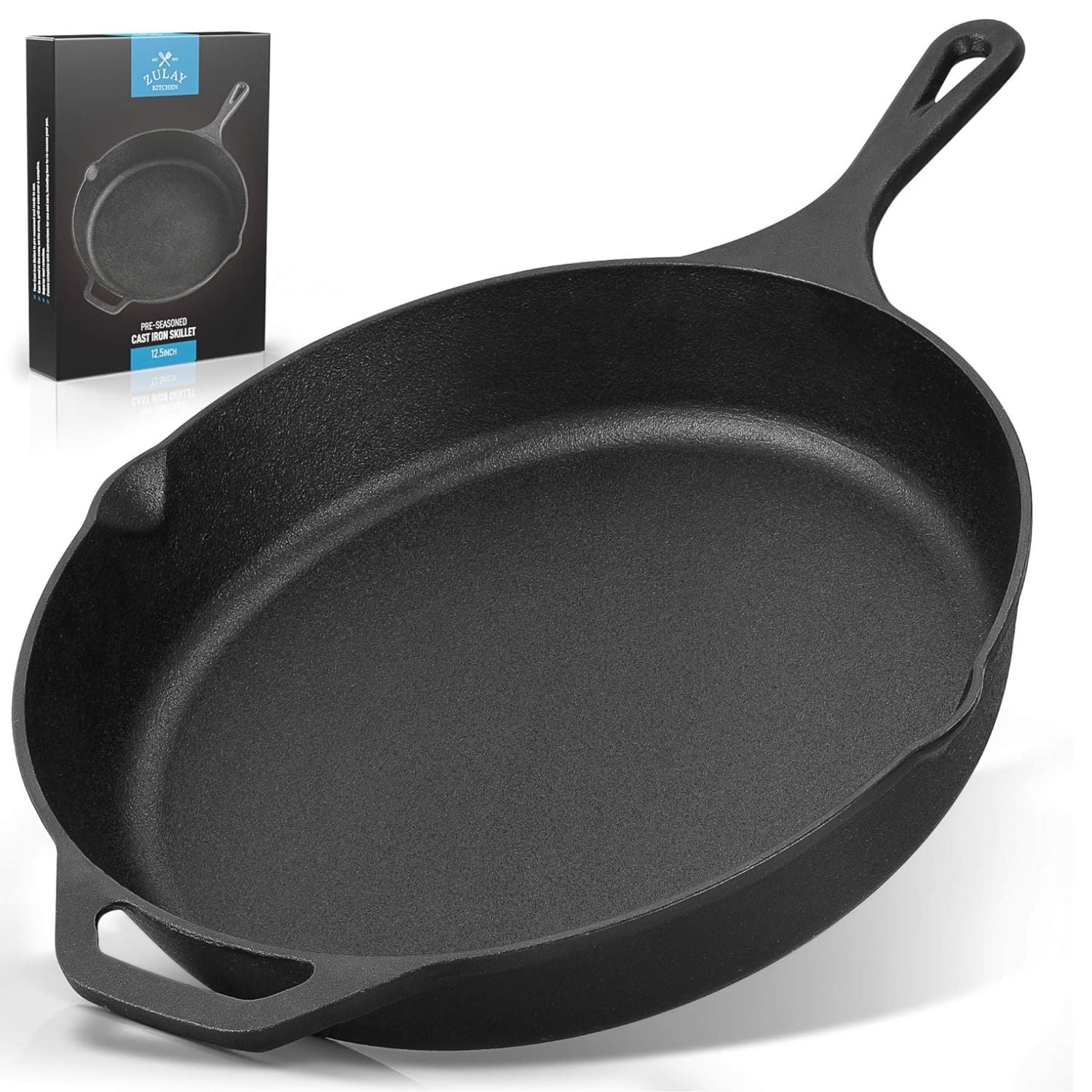 12.5 in Pre-Seasoned Cast Iron Skillet by Zulay Kitchen