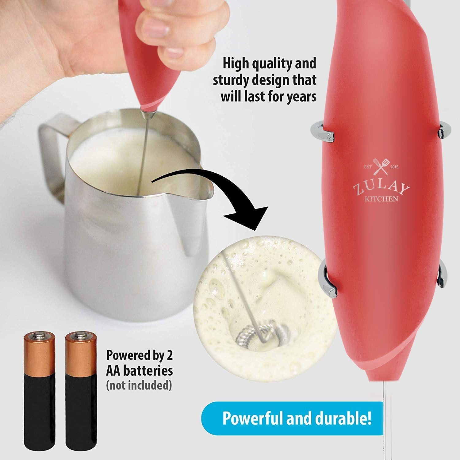 Zulay Kitchen Milk Boss Milk Frother With Holster Stand - Red, 1