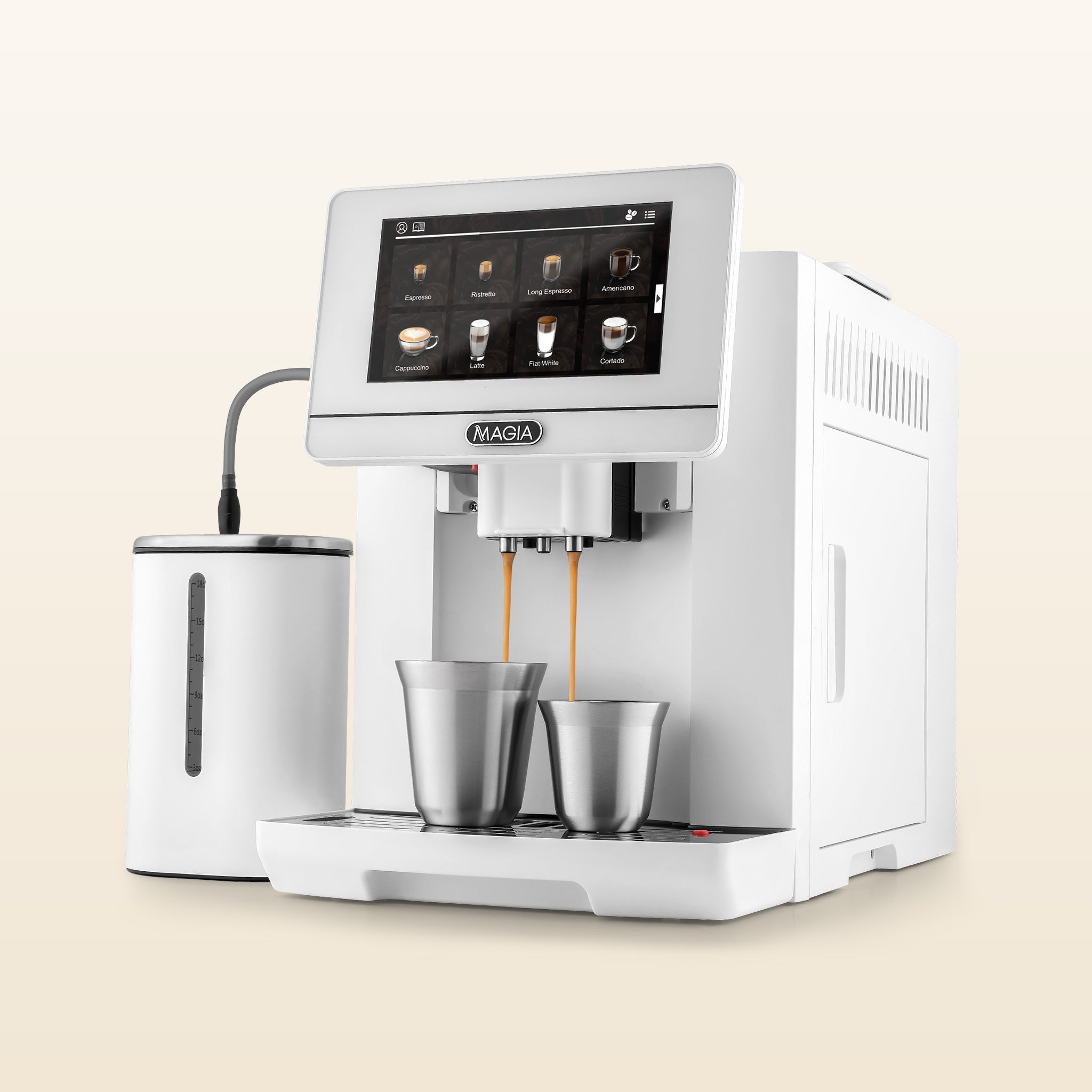 Zulay Magia LUX White Automatic Espresso Machine with Milk Container and Espresso Cups by Zulay Kitchen