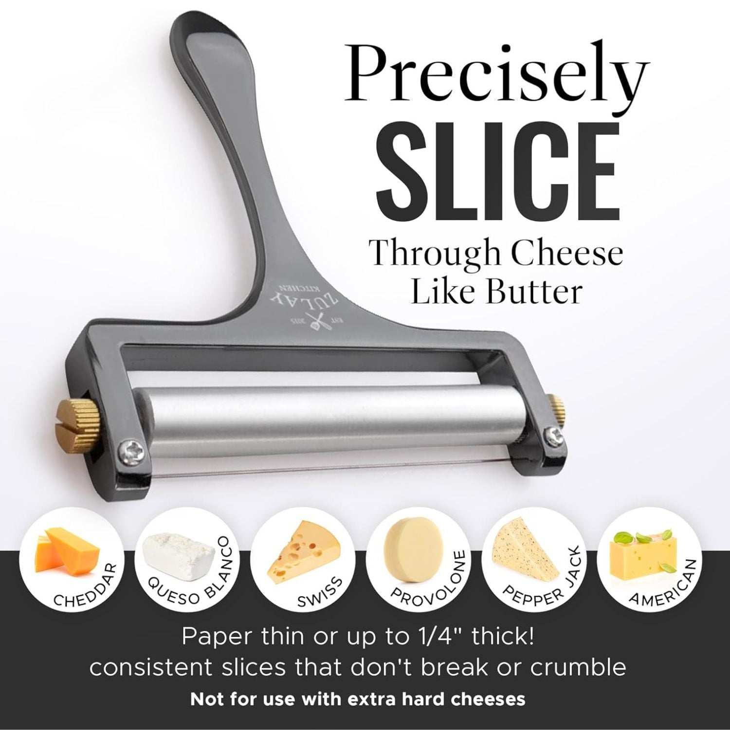 Zulay Kitchen Stainless Steel Wire Cheese Slicer - Adjustable Hand Held  Cheese Cutter with 2 Extra Wires - Premium Cheese Shaver For Mozzarella