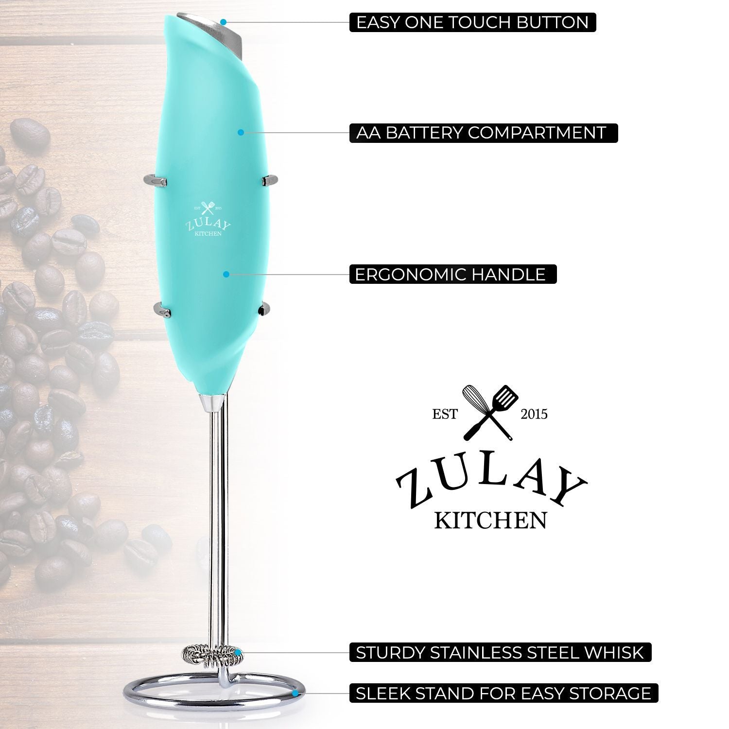A Handheld Mixer With One Stainless Steel Whisk, Powered By 2 Aa