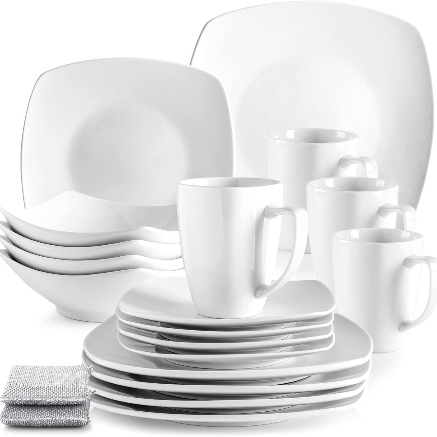 Porcelain Square Dinnerware Set -16 Piece Set by Zulay Kitchen