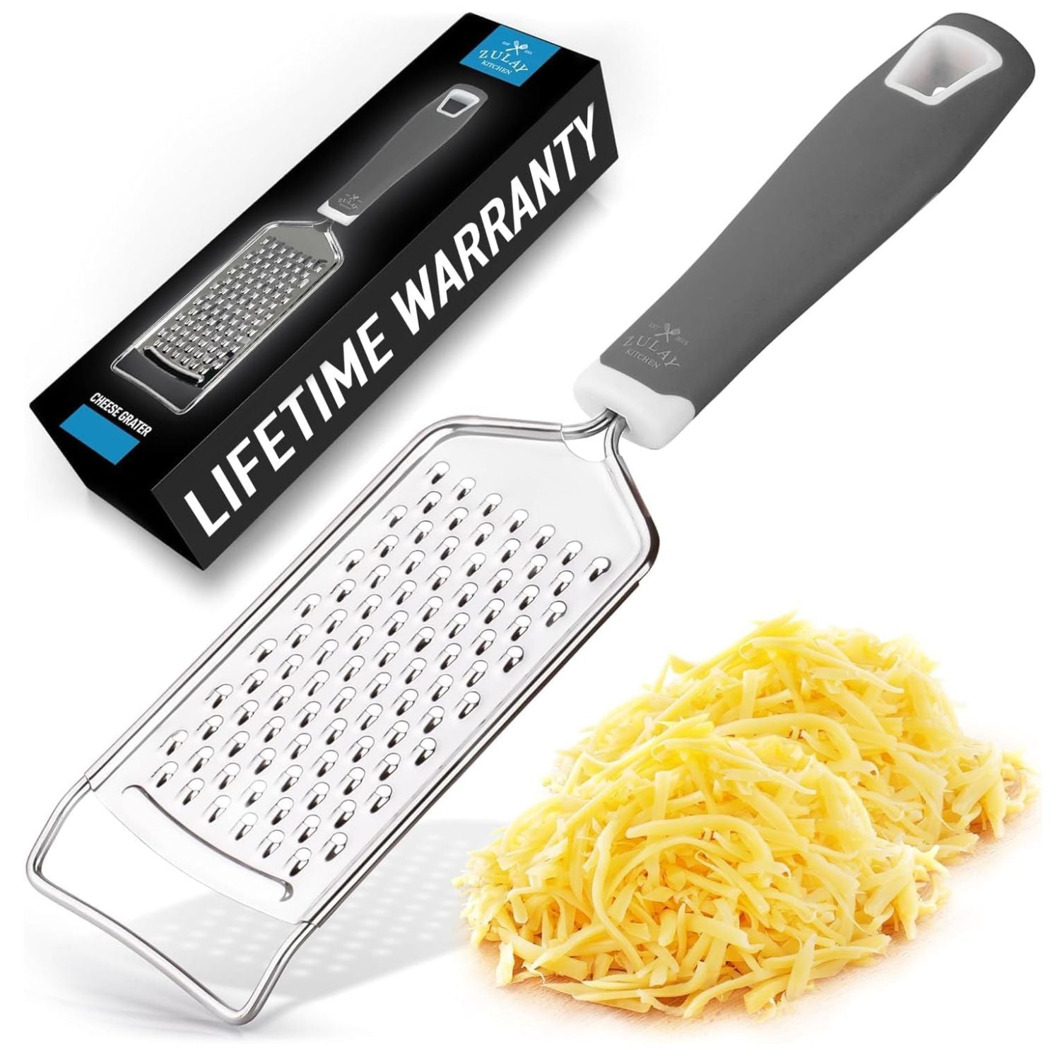 Flat Cheese Grater - Handheld Kitchen Tool Gray Handle by Zulay Kitchen