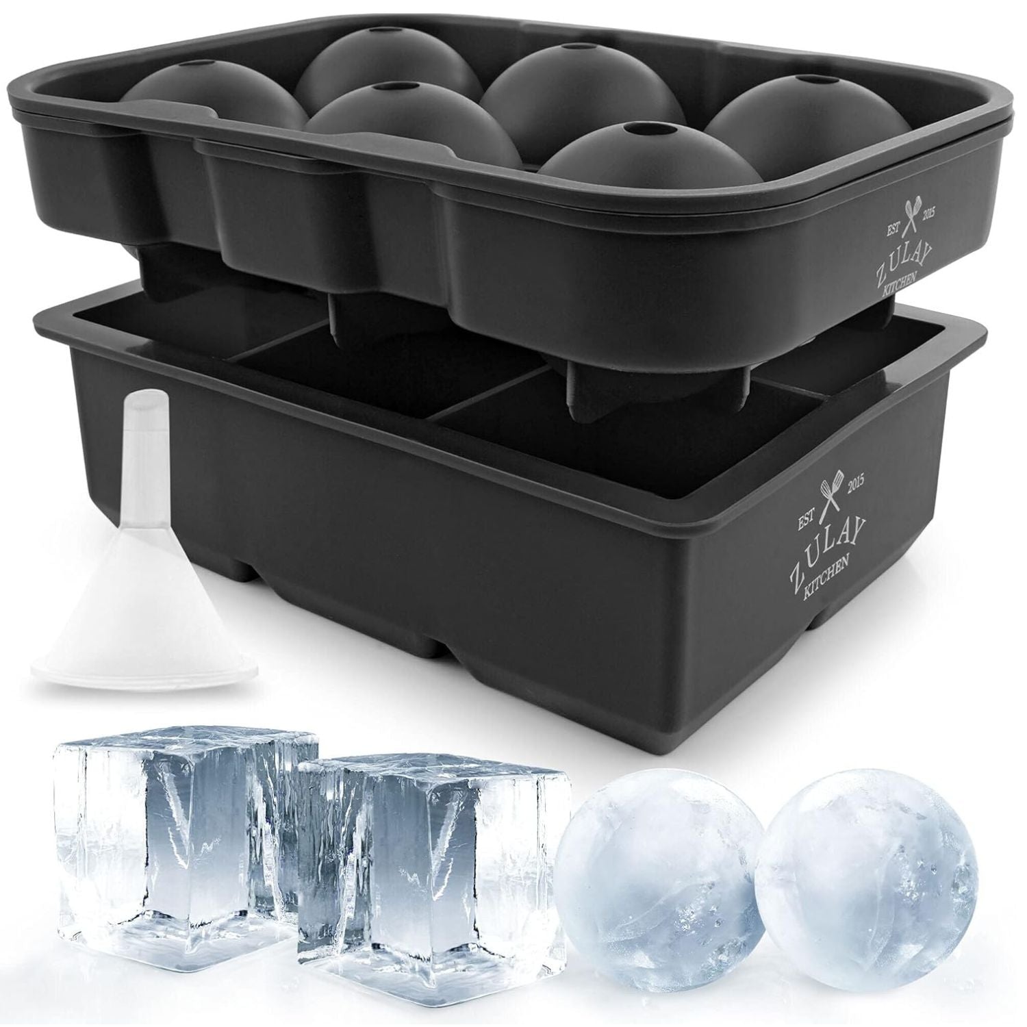 Silicone Square Ice Cube Mold and Ice Ball Mold (Set of 2) - Black by Zulay Kitchen