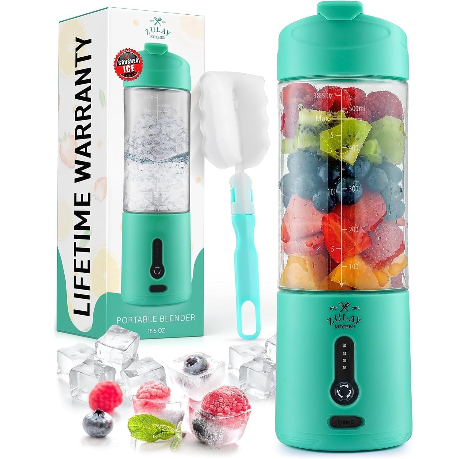 Personal Blender - 18oz Rechargeable Blender Aqua Color by Zulay Kitchen