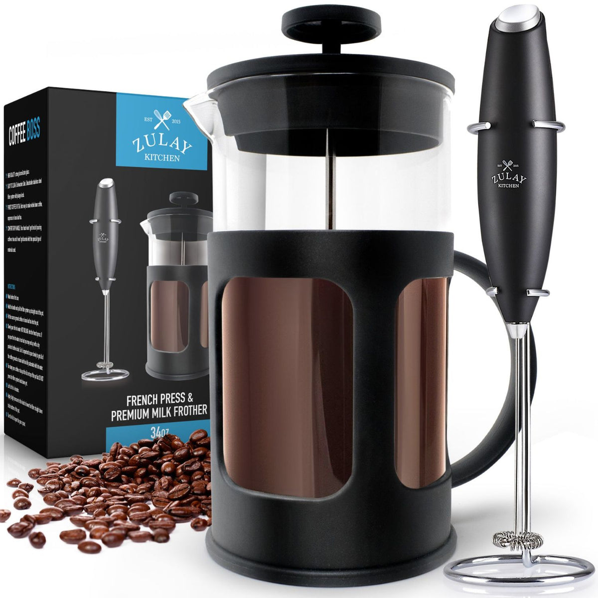 BEAN ENVY PROFESSIONAL FRENCH PRESS COFFEE MAKER AND PREMIUM MILK FROTHER  New!