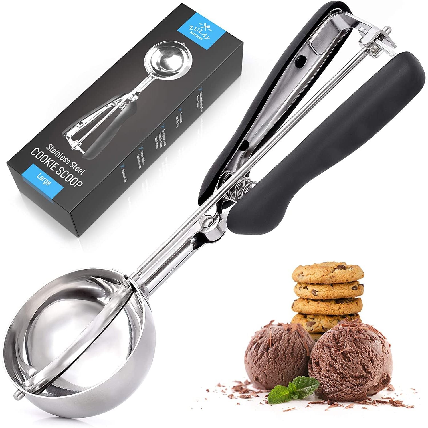 Cookie Scoop Stainless Steel Cookie Scooper for Baking Ice Cream Scoop  -Silver Large Sized (6cm) Traditional Stainless Steel Ice Cream Scoop By