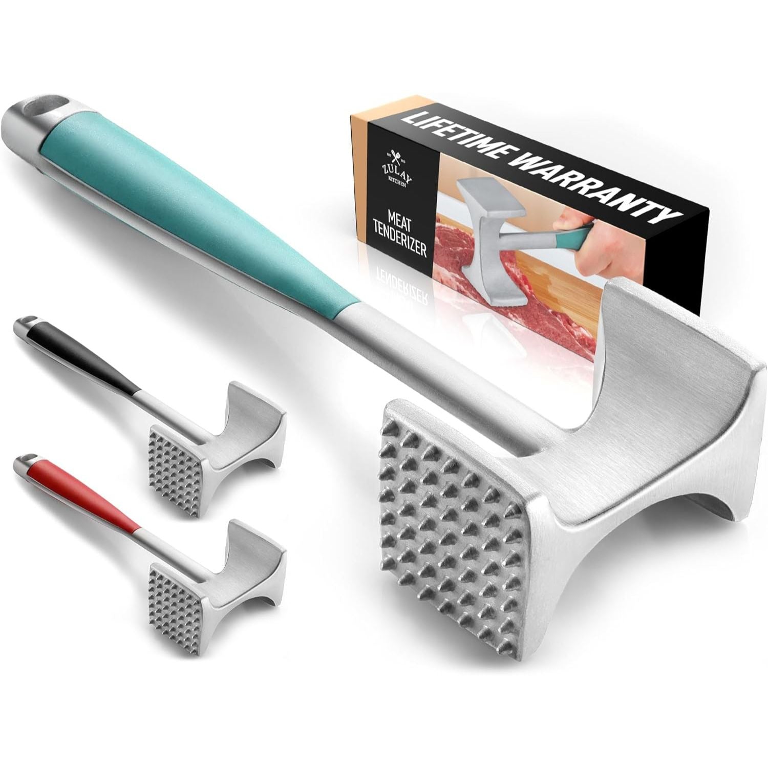 Professional Meat Tenderizer Tool with Comfort Grip - Mint Handle by Zulay Kitchen