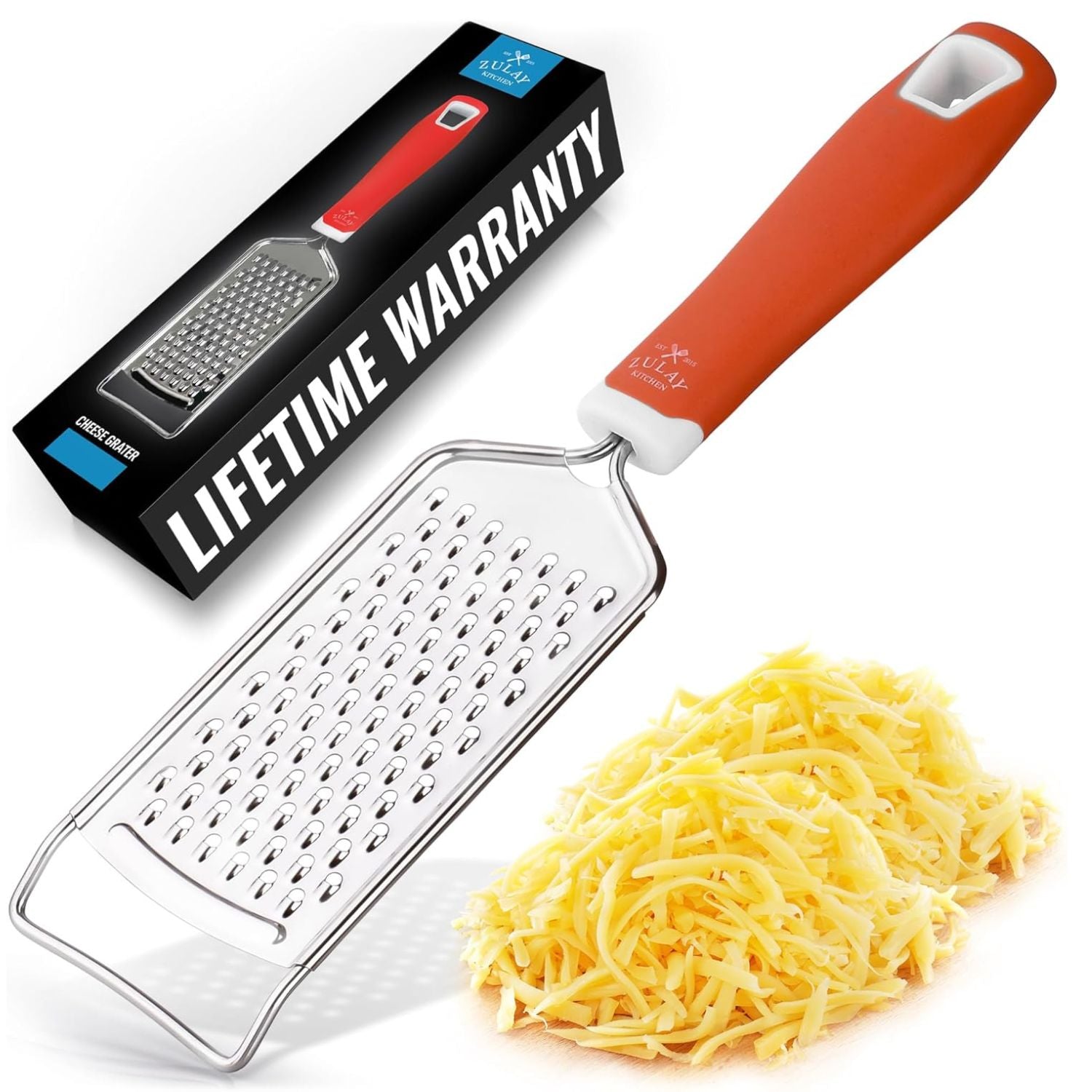 Flat Cheese Grater - Handheld Kitchen Tool Red Handle by Zulay Kitchen