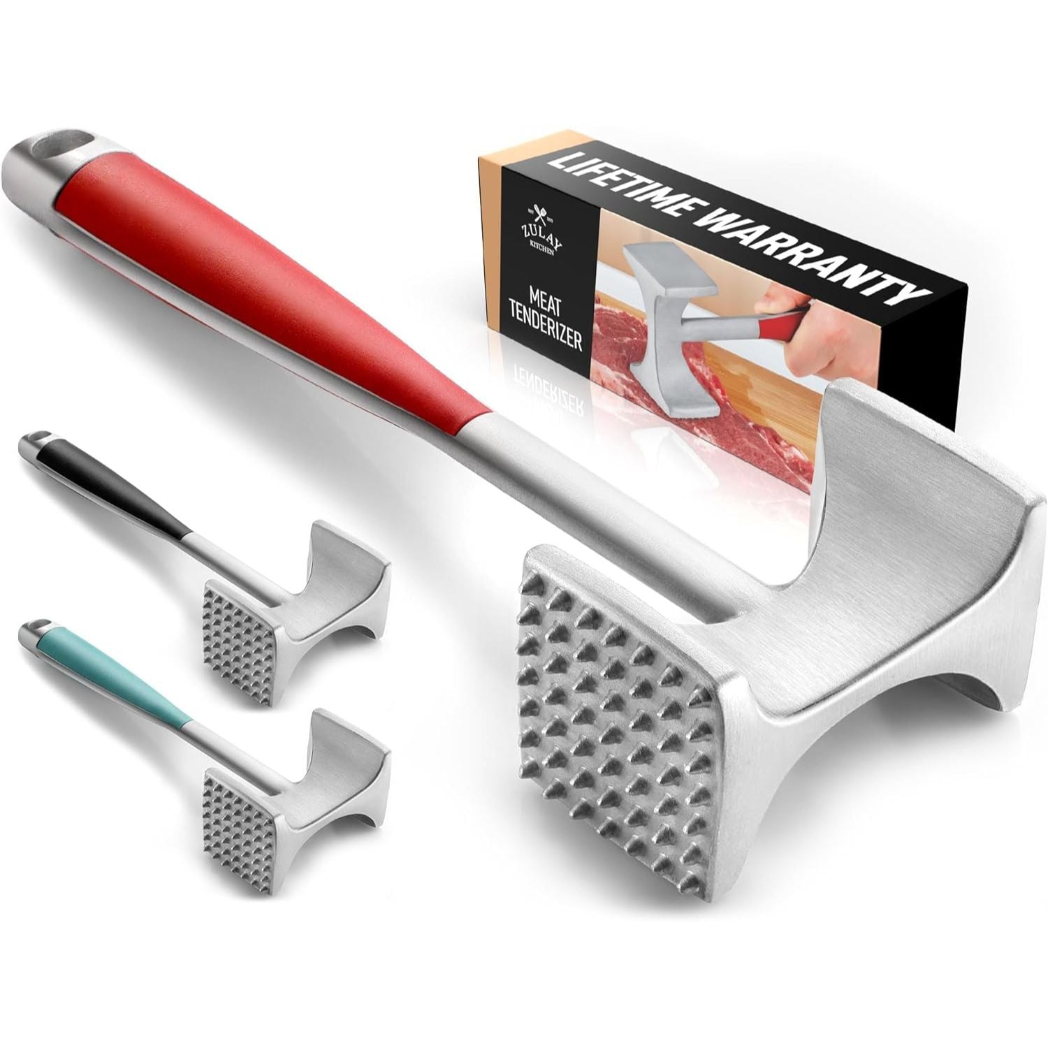 Professional Meat Tenderizer Tool with Comfort Grip - Red Handle by Zulay Kitchen