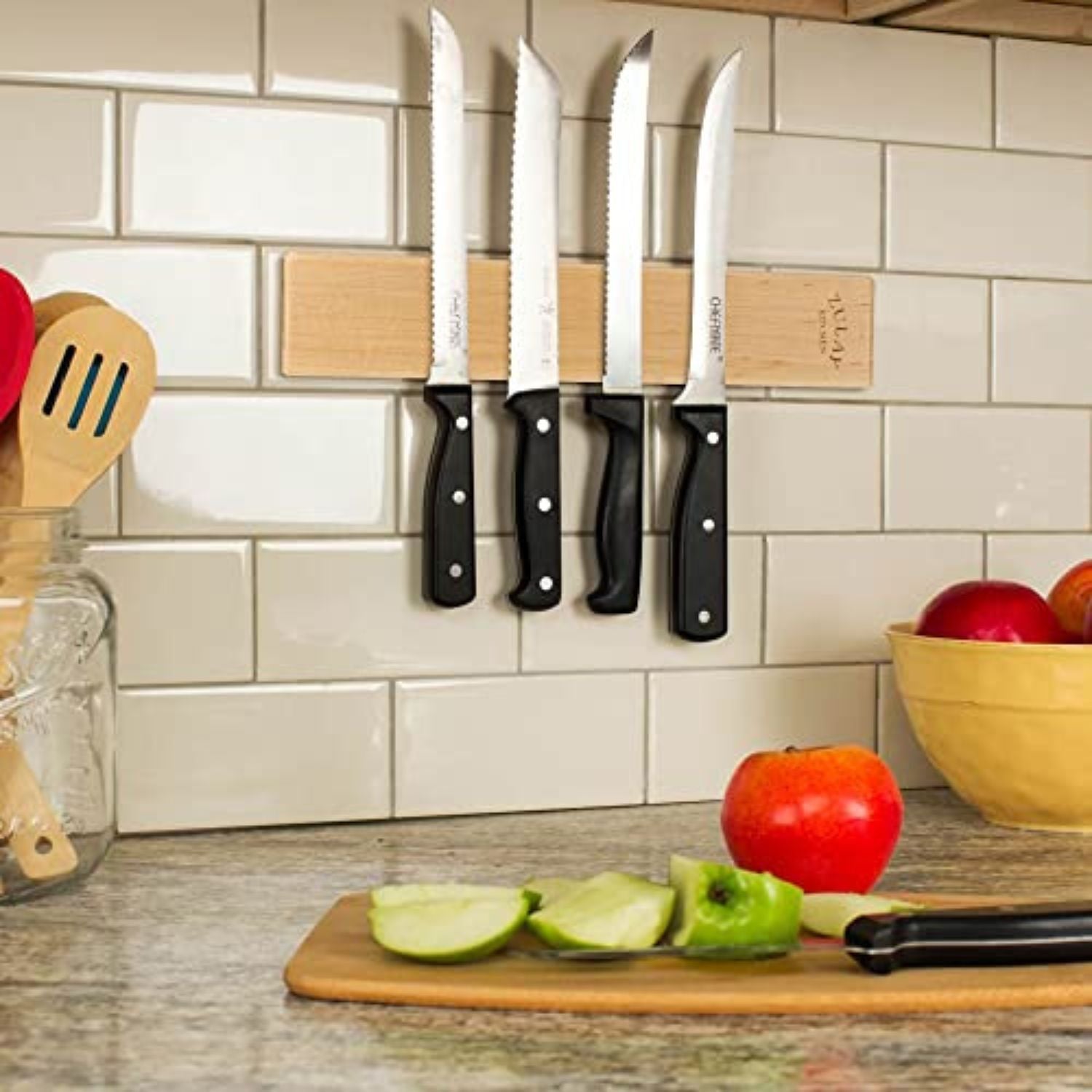  Zulay (12 Inch) Stainless Steel Magnetic Knife Holder For Wall  - Powerful Knife Magnetic Strip With Extra Hanging Hooks - Wall Mount  Magnetic Knife Strip & Organizer For Kitchen & Tools (