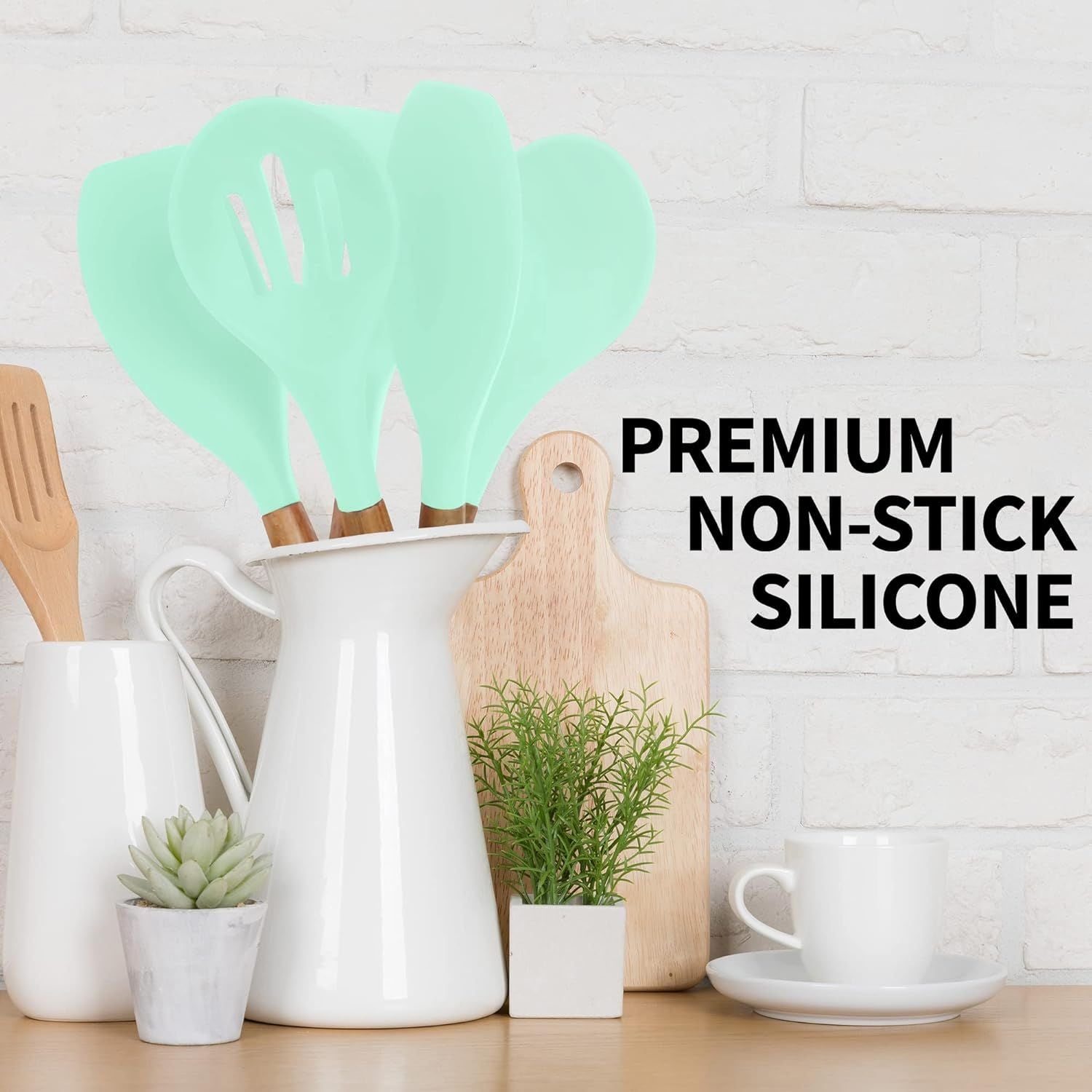 5 Piece Non-Stick Silicone Cooking Utensils Set - Mint