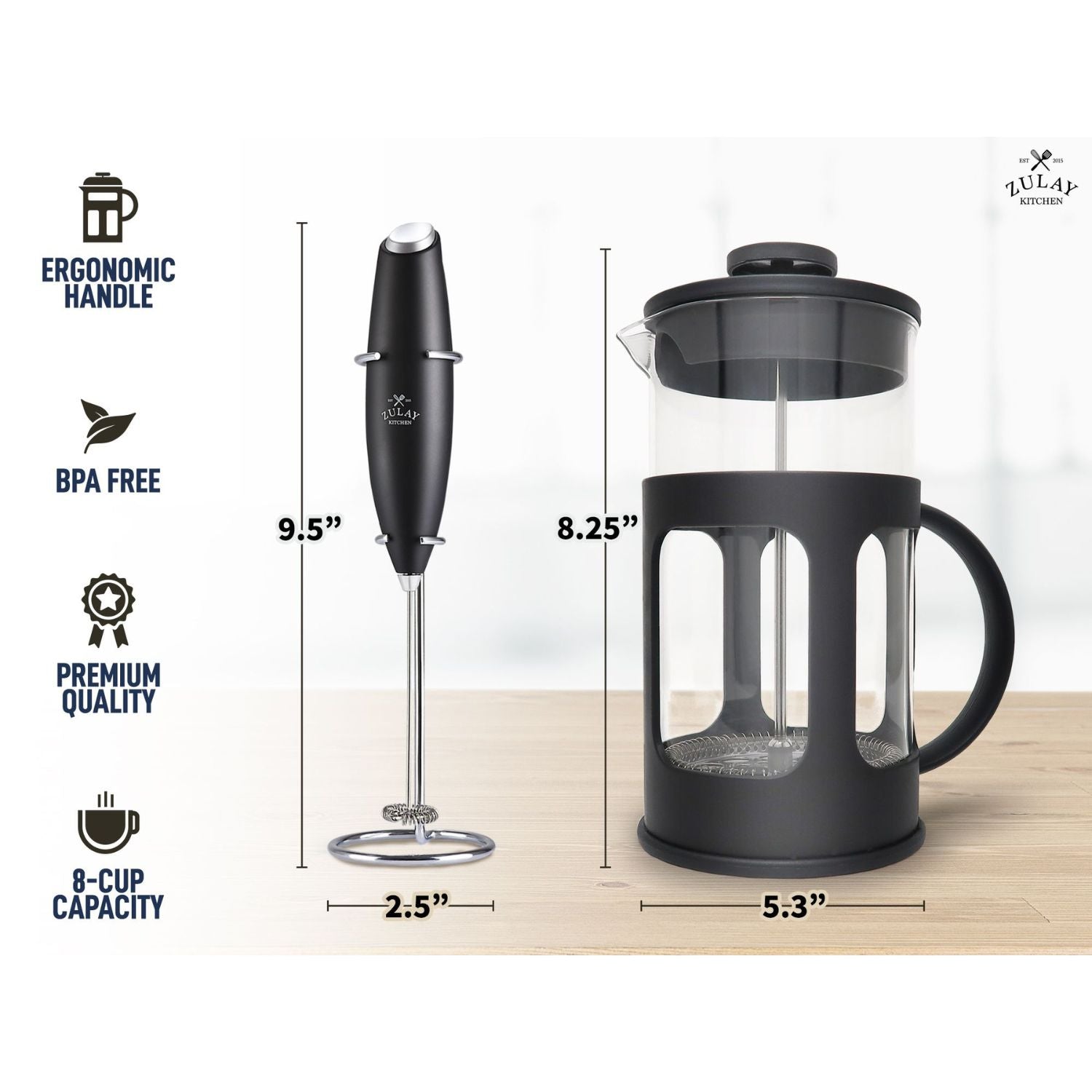 Modern Milk Frother - For Kitchen - Stainless Steel - Black