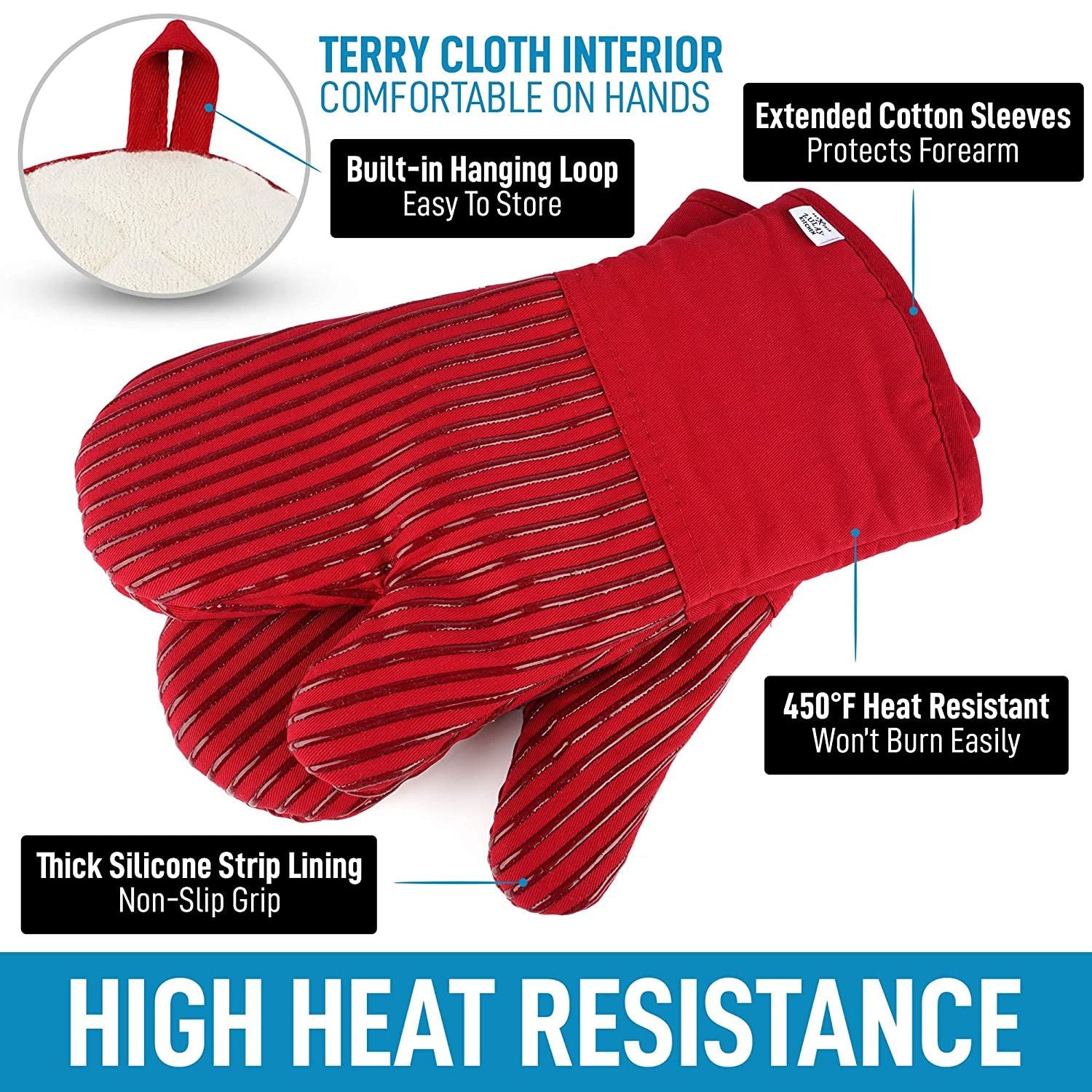 Oven Mitts, Premium Heat Resistant Kitchen Gloves Cotton
