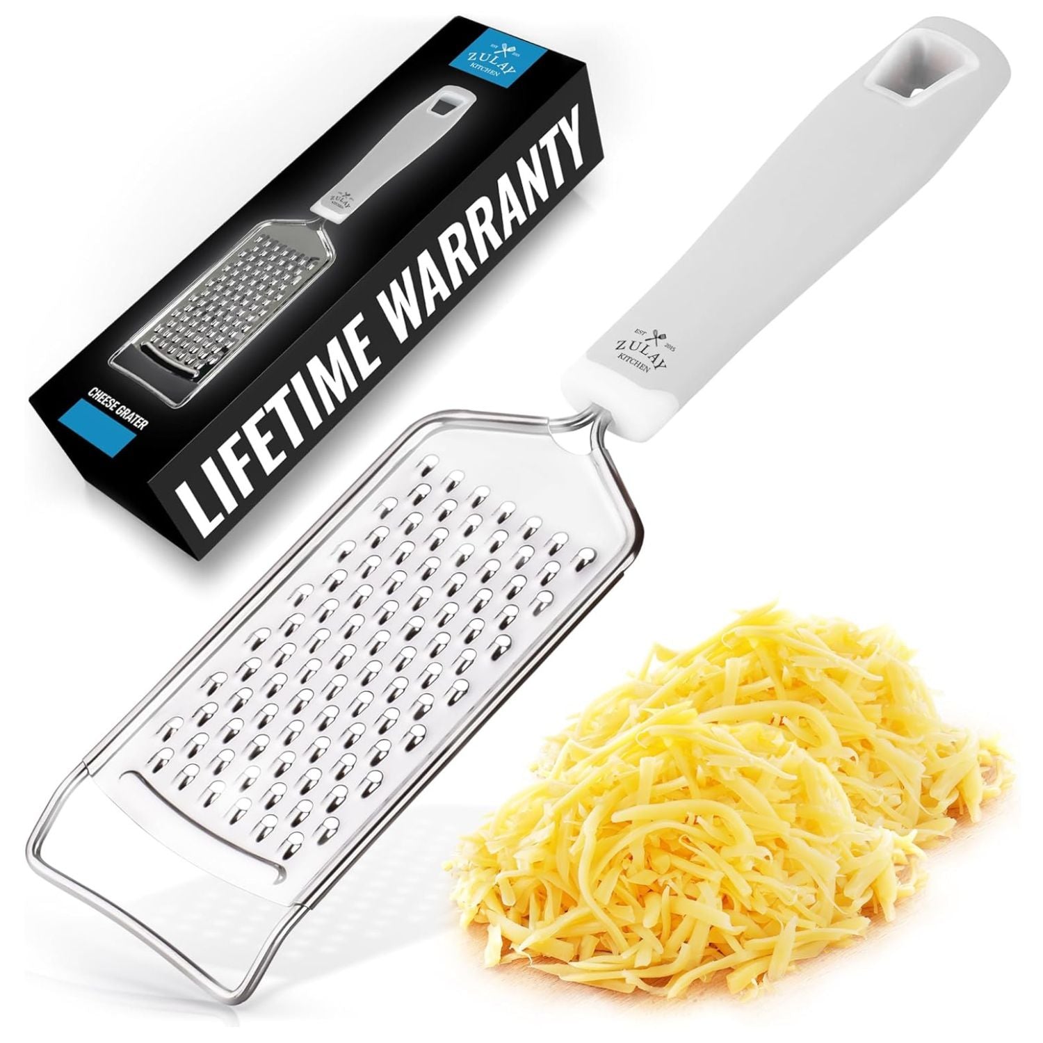 Flat Cheese Grater - Handheld Kitchen Tool White Handle by Zulay Kitchen