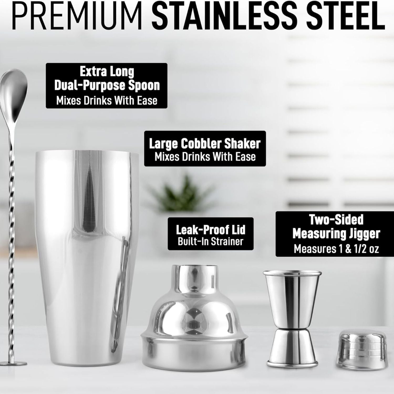 Premium Quality Stainless Steel Cocktail Shaker Set by Zulay Kitchen