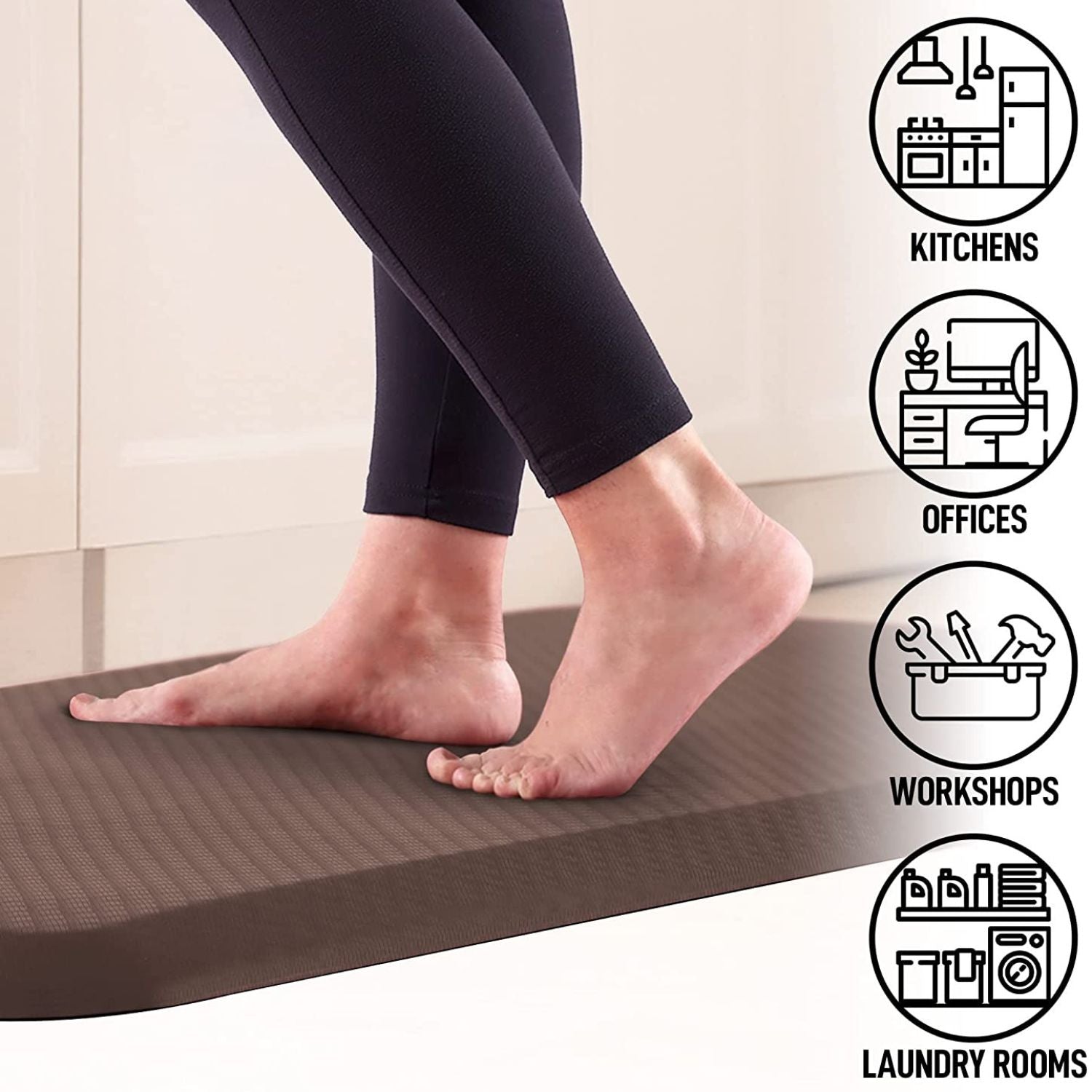 Anti Fatigue Kitchen Mats for Floor 2 Piece Set, Memory Foam Cushioned Rugs,  Comfort Standing Desk Mats for Office, Home, Laundry Room, Wate 