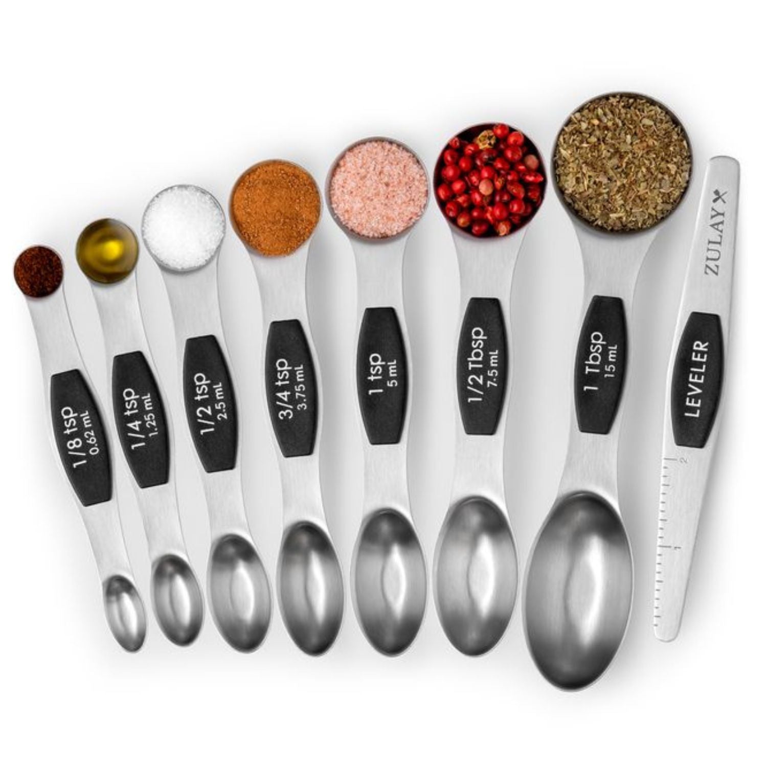 Magnetic Measuring Spoons - Set of 8 - Black by Zulay Kitchen