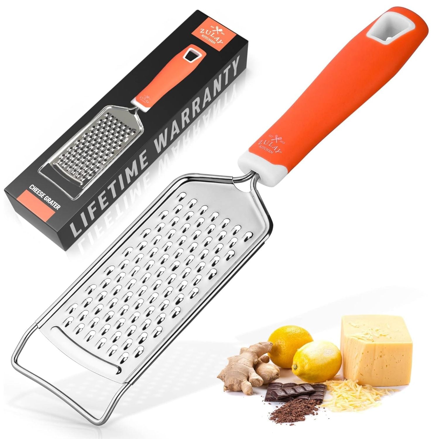 Flat Cheese Grater - Handheld Kitchen Tool Orange Handle by Zulay Kitchen