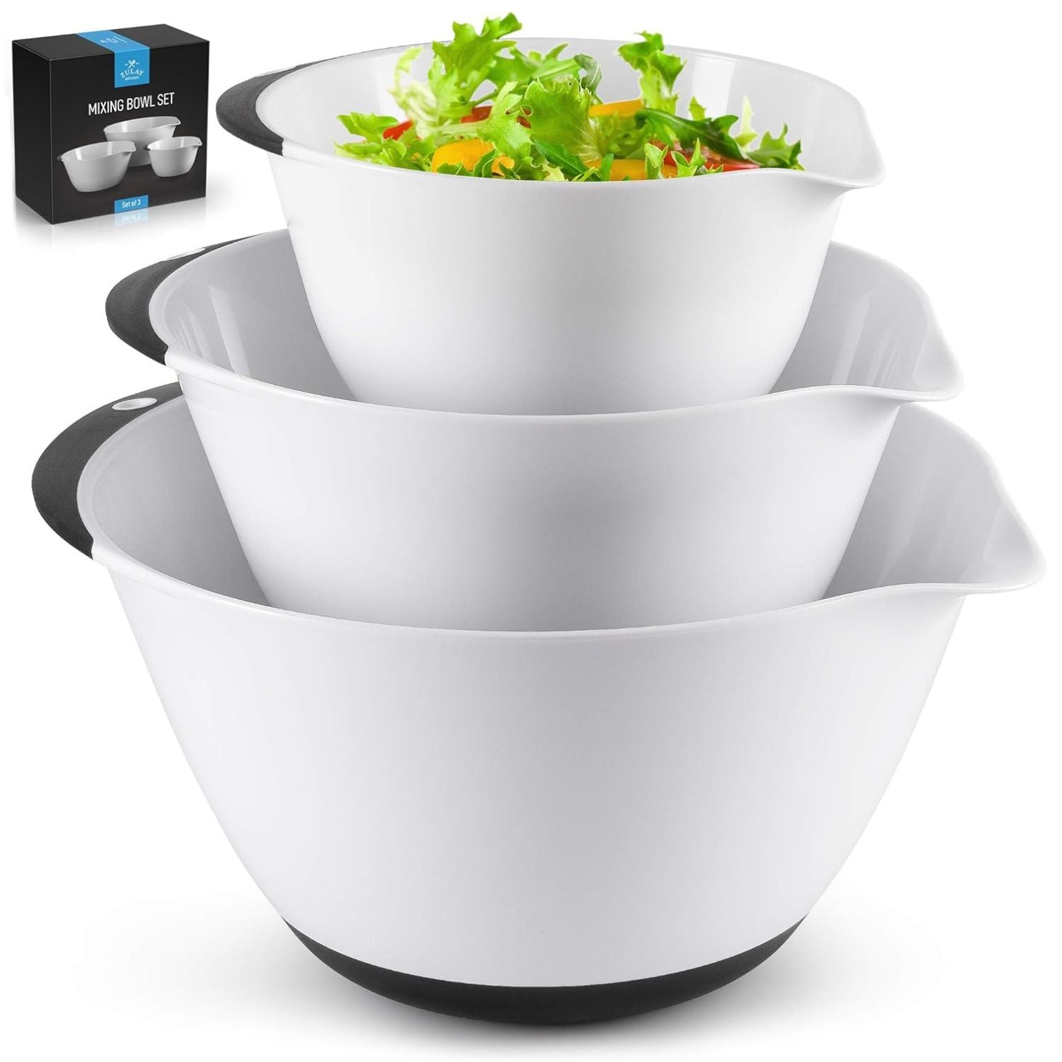 3-Piece Plastic Mixing Bowl Set by Zulay Kitchen