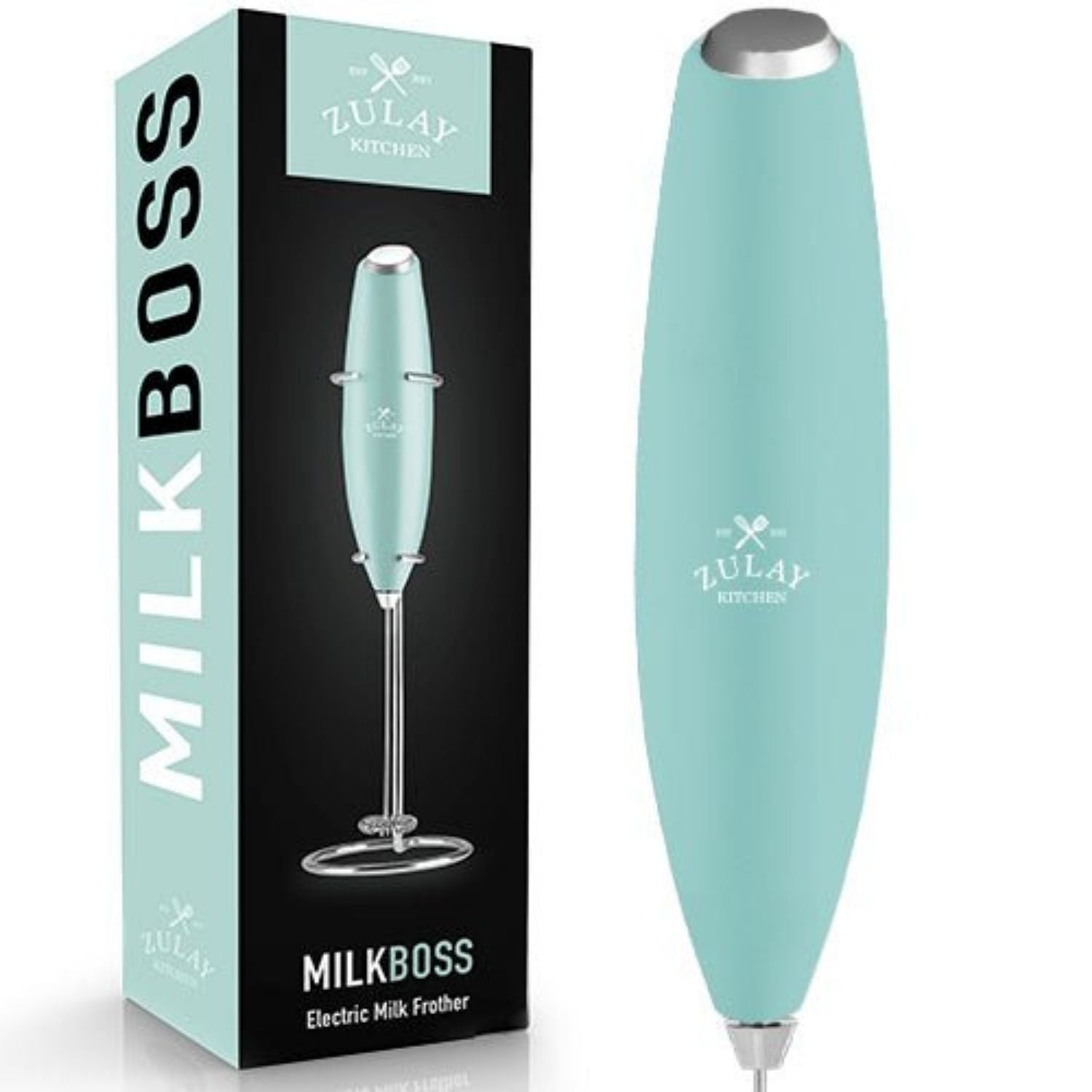 Zulay Kitchen MILK BOSS Milk Frother With Stand - Bubblegum (Teal