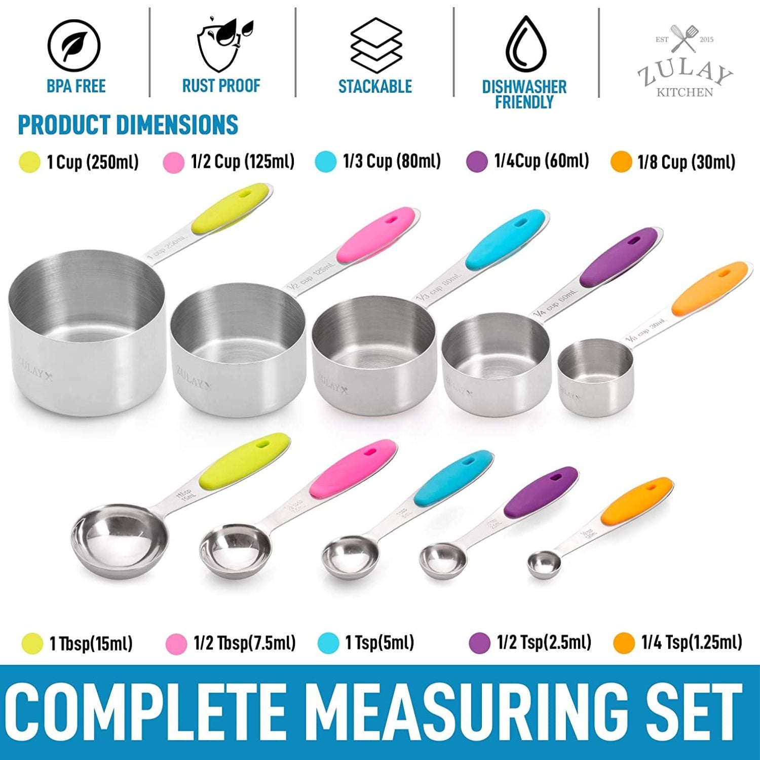 Recogwood 11 Pieces Measuring Cups and Spoons set, Includes 10 Stackable  Measuring Cup with Lid and 1 Adjustable Measuring Spoon, Measuring Spoons  Set