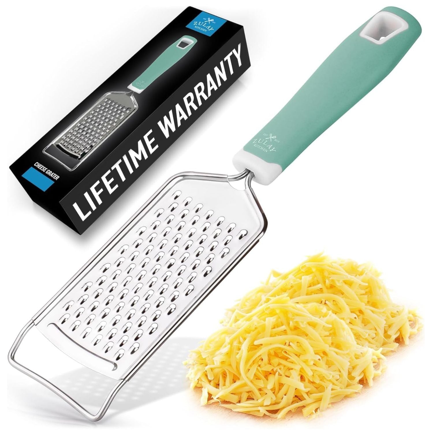 Flat Cheese Grater - Handheld Kitchen Tool Mint Handle by Zulay Kitchen