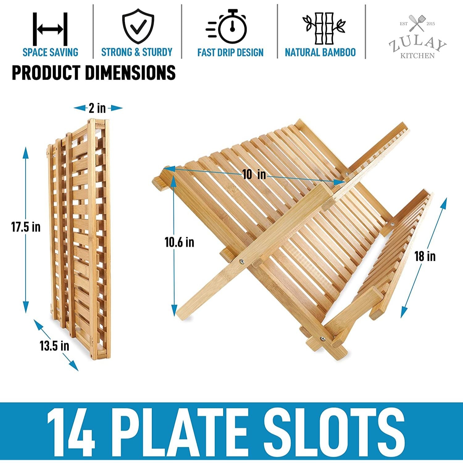 Bambüsi Bamboo Dish Drying Rack - Collapsible 2-Tier Dish Drainer Kitchen  Plate Rack for Kitchen Countertop - Foldable & Compact for Space-Saving