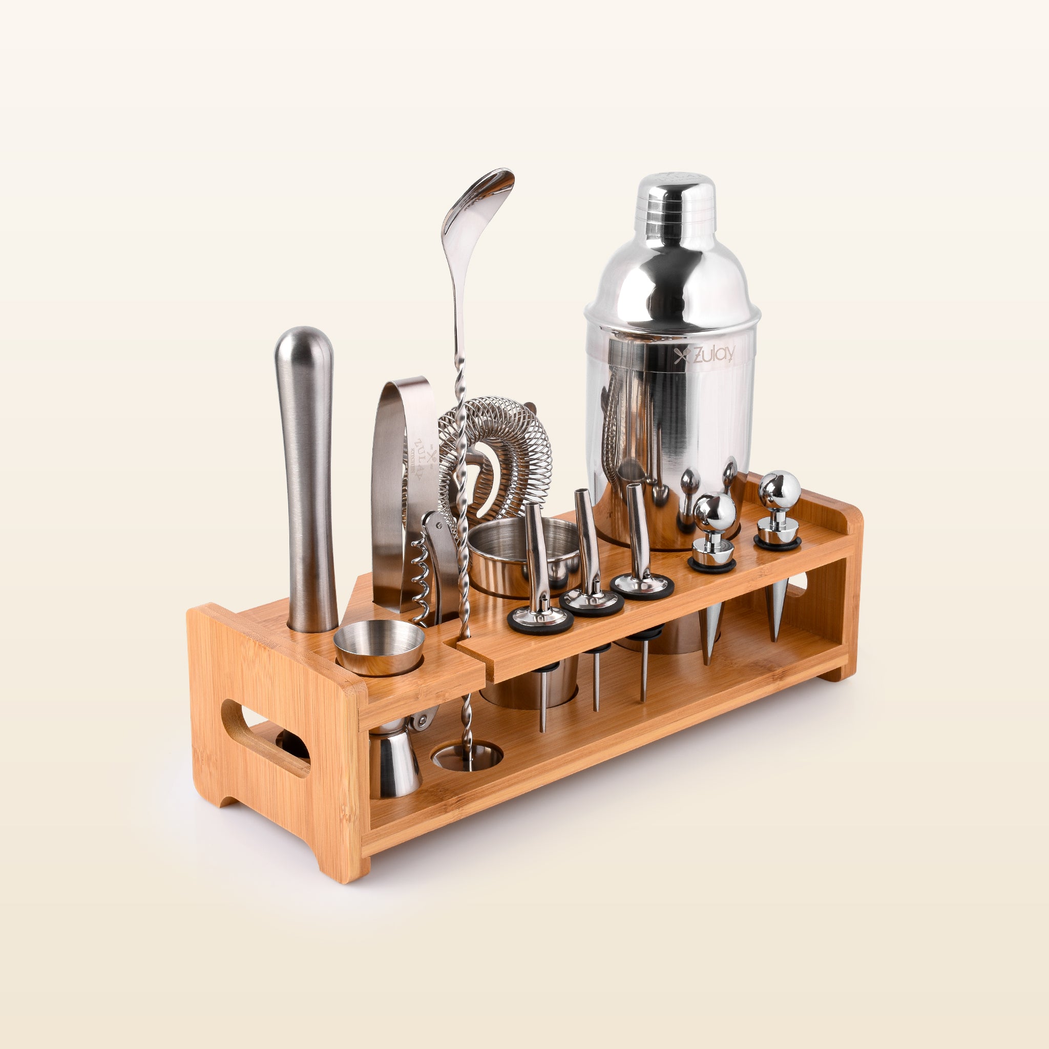 Complete Bartender Kit - 24-Piece Stainless Steel Kit with Jigger, Cocktail Shaker, Bamboo Holder by Zulay Kitchen