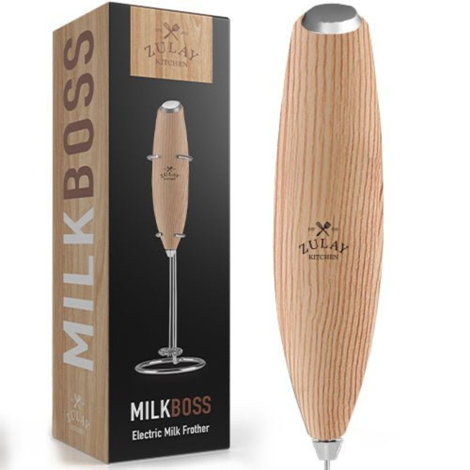 Zulay Kitchen Milk Boss Milk Frother With Stand - White and Black