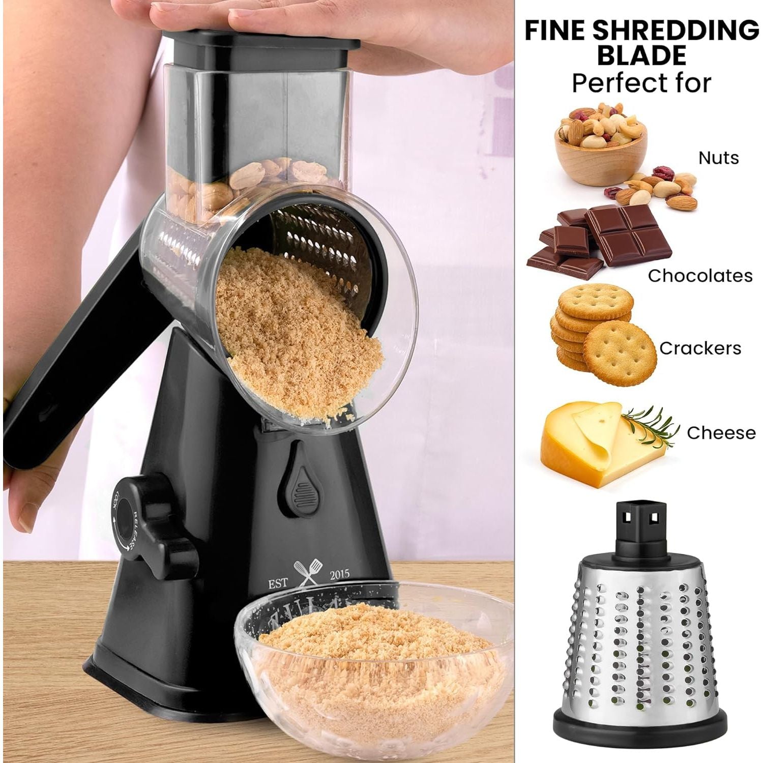 Reemix Cheese Grater, Rotary Cheese Grater with Handle, Kitchen