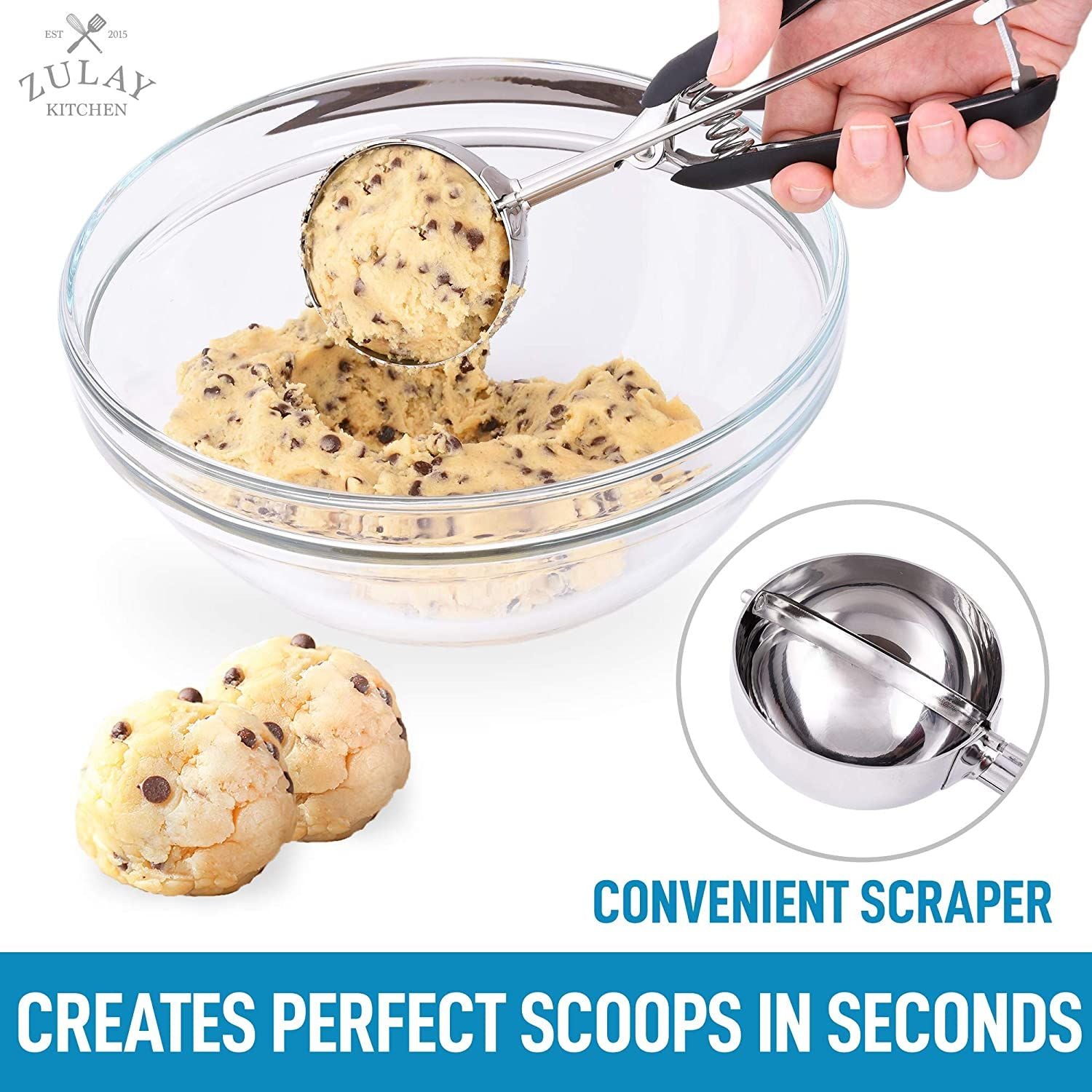 Zulay Kitchen Cookie Dough Scooper & Ice Cream Scoop With