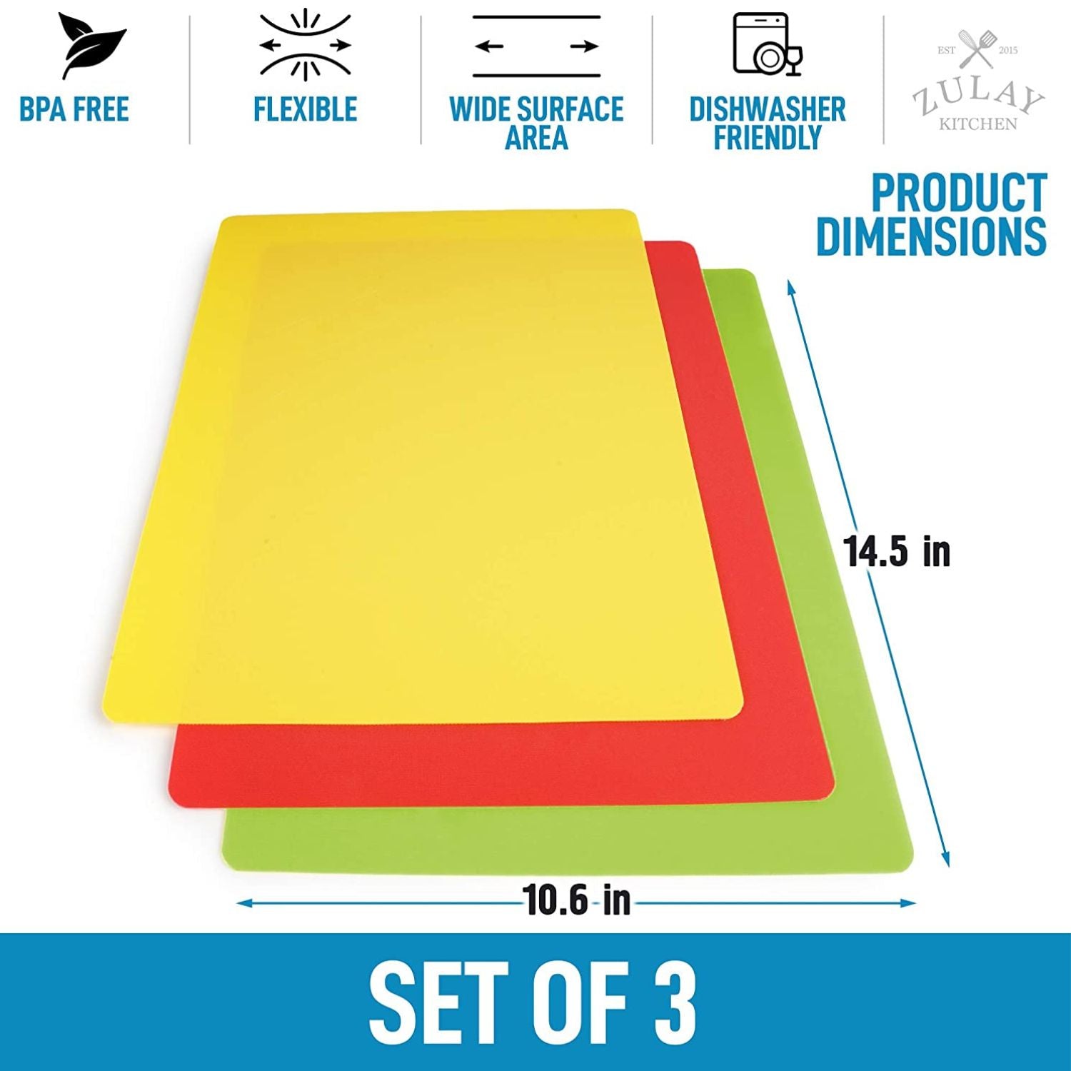 Zulay Kitchen Flexible Cutting Board Mats Set of 3 - Curved Edge (Light  Blue, Yellow, Red), 3 - Smith's Food and Drug