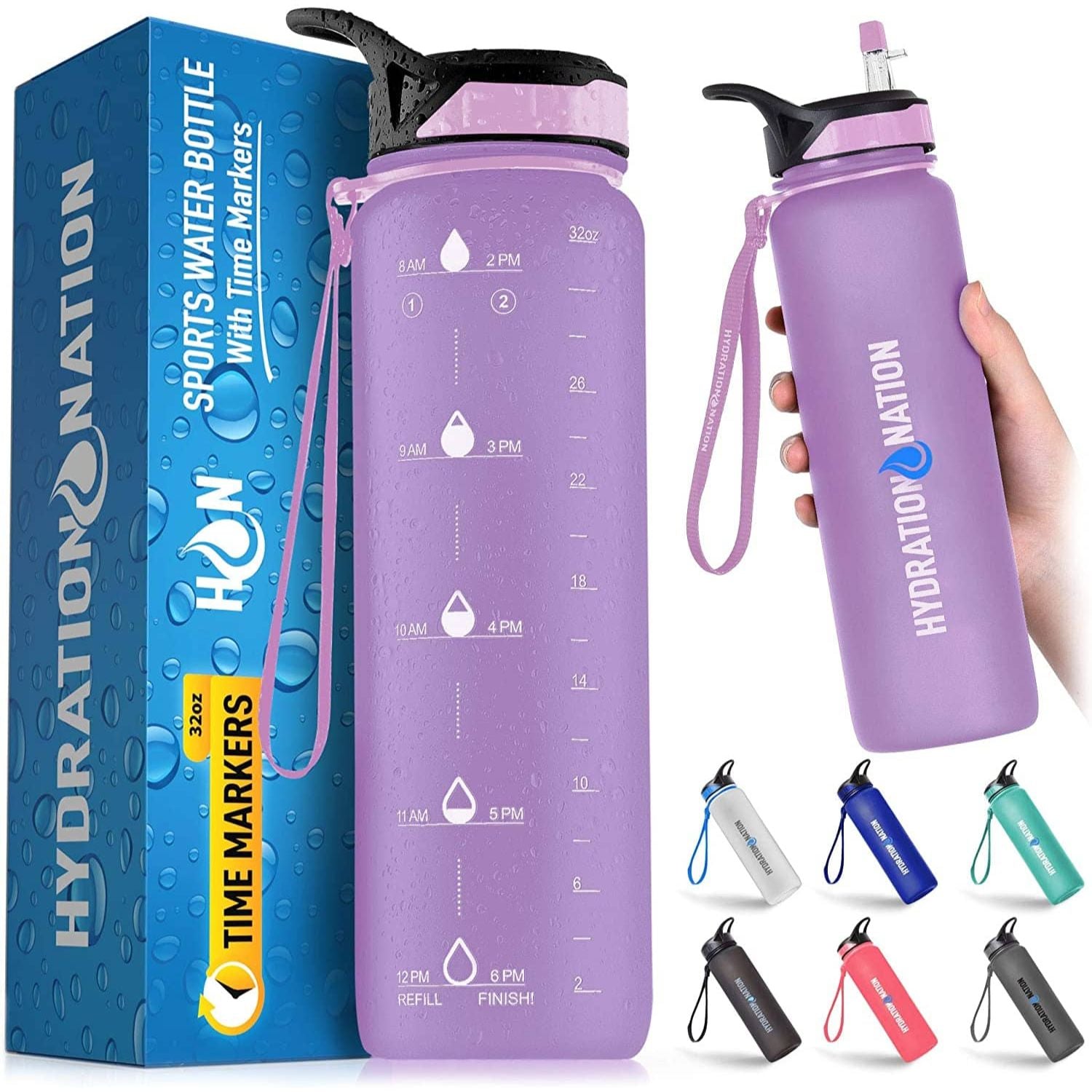 Hydration Nation 1 Gallon Water Bottle with Motivational Time Reminder - Ombre Blue