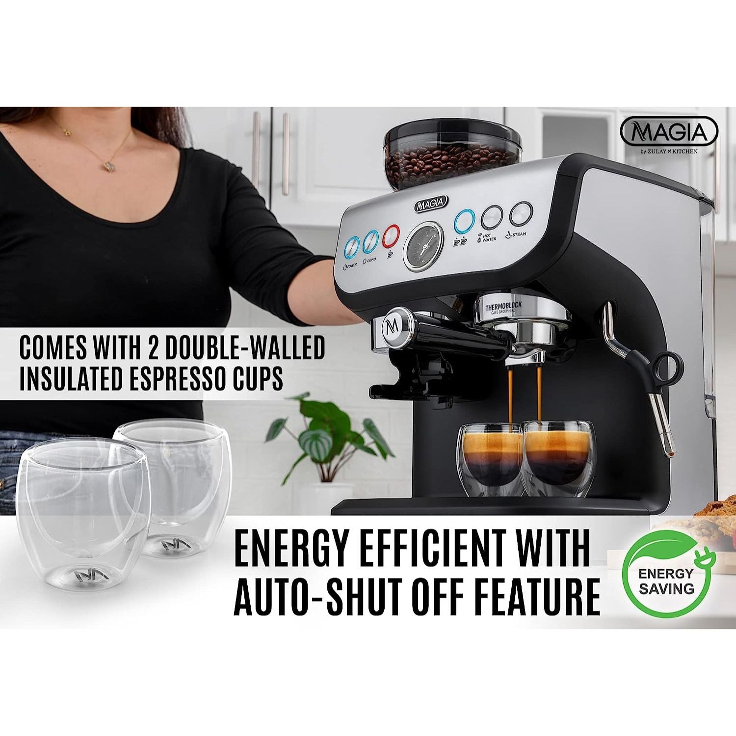 Zulay Kitchen Magia Manual Espresso Machine With Grinder And Milk