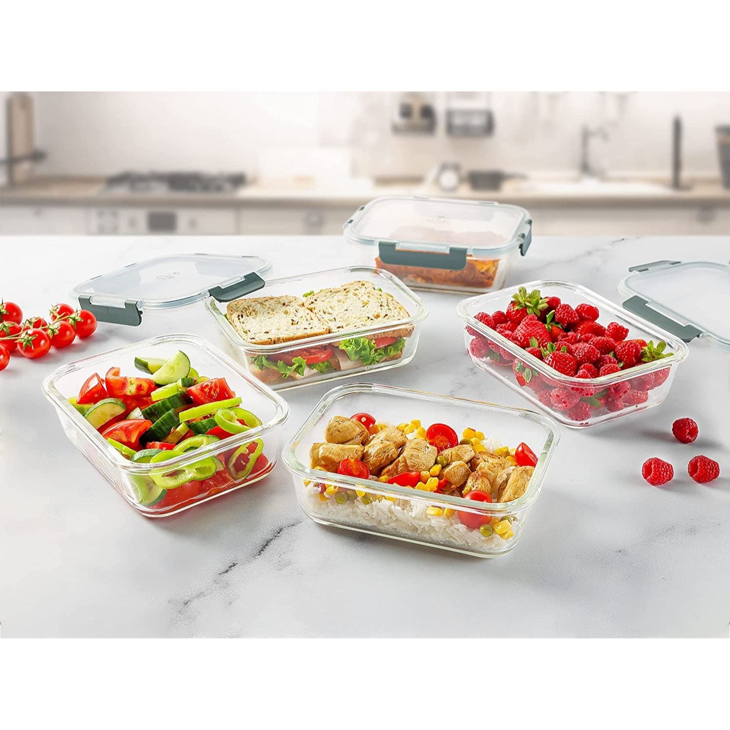 MealPrep [3-Pack] Glass Containers Glass - Glass Food Storage Containers -  Glass Storage Containers with Lids - Glass Lunch Containers Food Container  - Glass Fo…