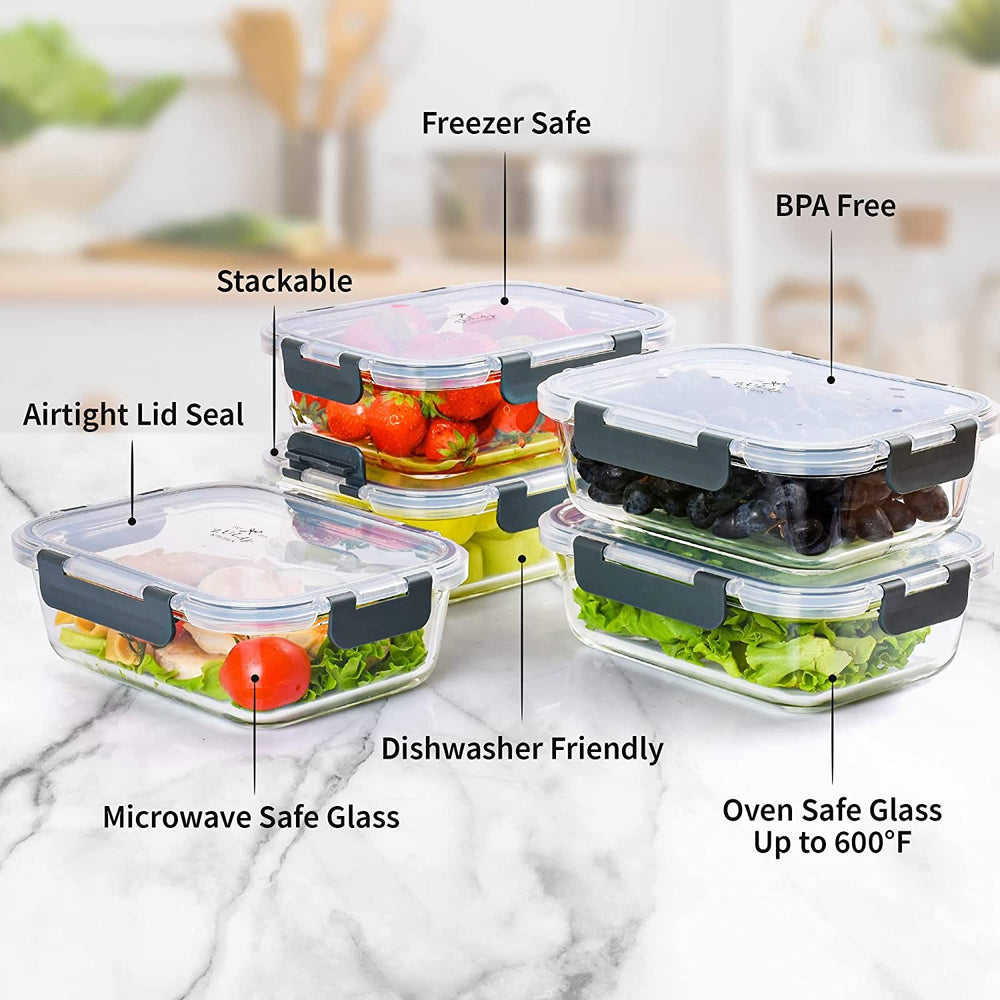 Snap Lock Glass Food Containers | Zulay Kitchen