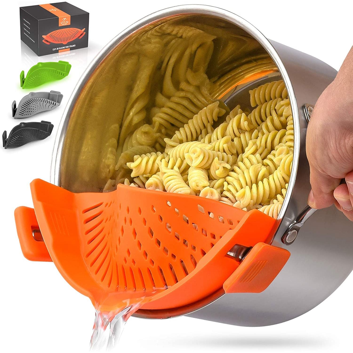 Adjustable Silicone Pot Strainer for Pots, Pans and Bowls - Orange by Zulay Kitchen