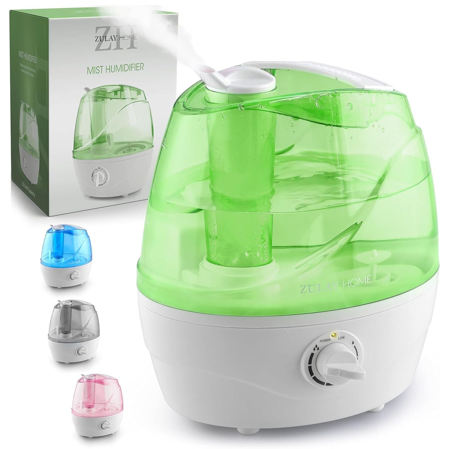 Cool Mist Humidifiers with 2.2L Water Tank & Adjustable Nozzle- Green by Zulay Home