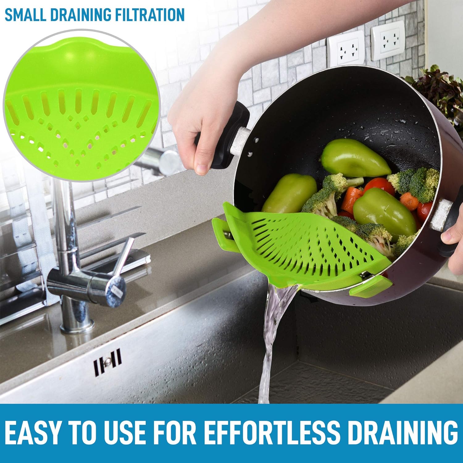 Effortless Draining with Silicone Pot Strainer by Zulay Kitchen