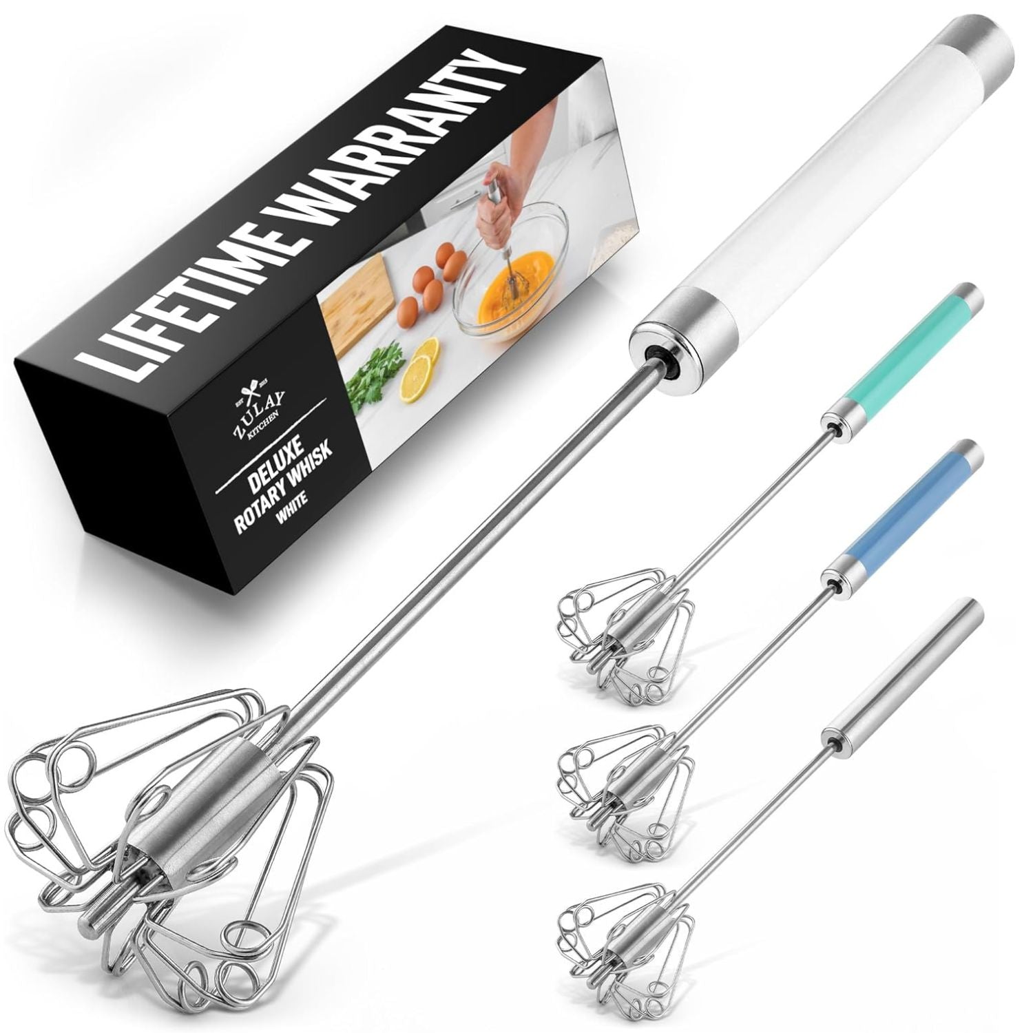 Egg Beater Push Whisk -White by Zulay Kitchen