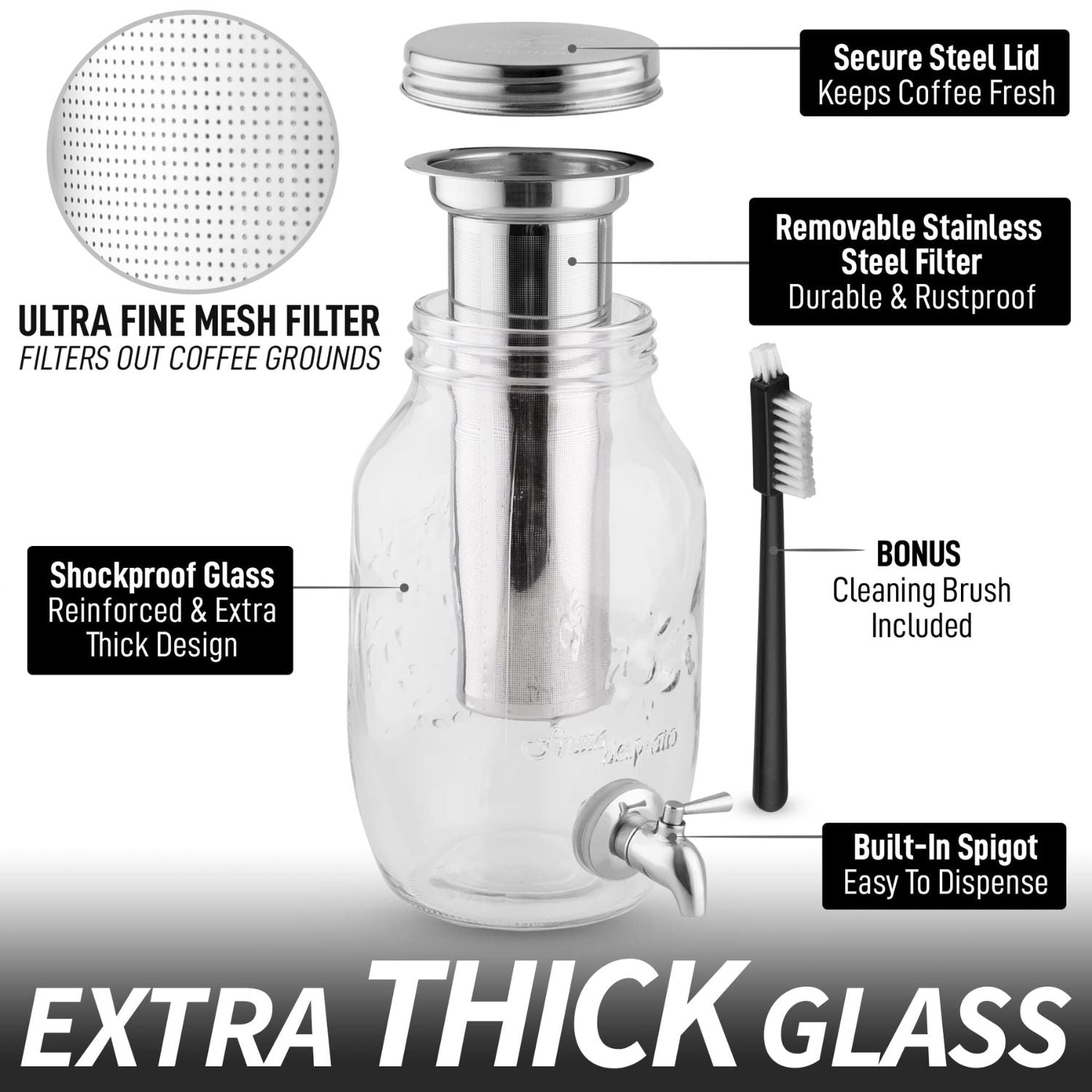 Extra Thick Glass Cold Brew Jug by Zulay Kitchen by Zulay Kitchen