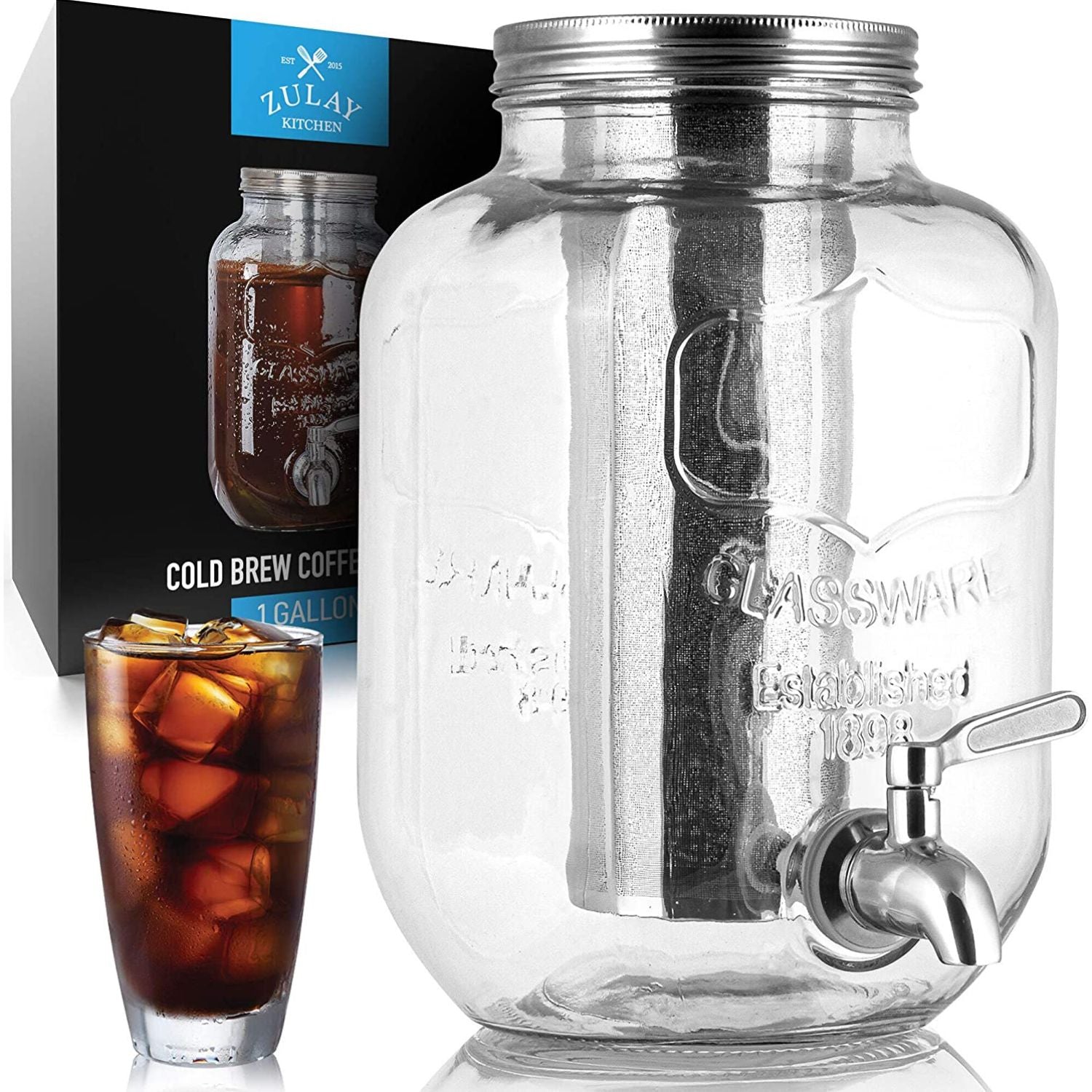 Zulay Kitchen 1 Gallon Cold Brew Coffee Maker with Thick Glass