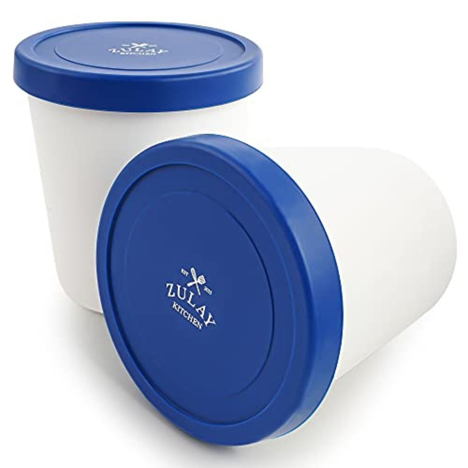 Ice Cream Containers with Lids 2 Pack - 1 Quart Blue Lid by Zulay Kitchen