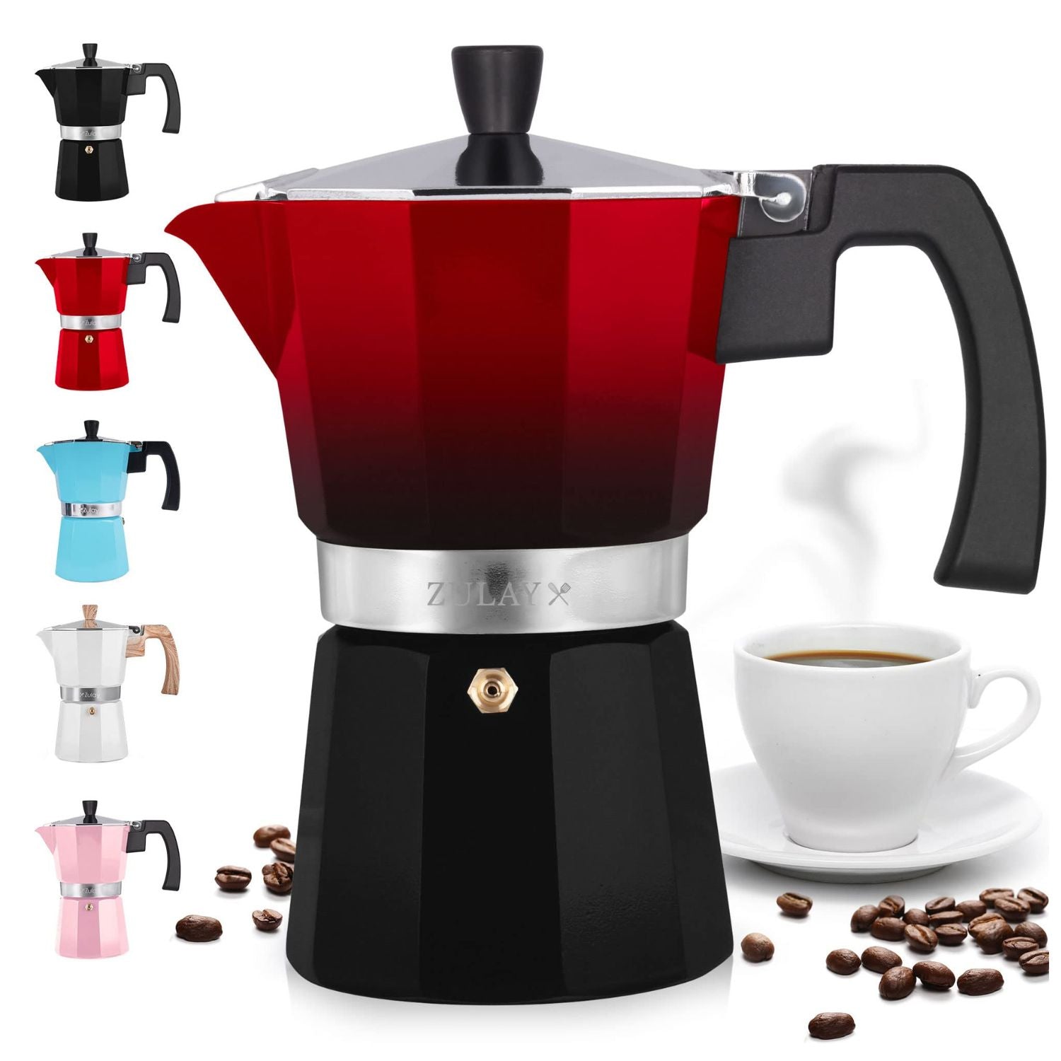 5.5 Cup Stovetop Espresso Cup Moka Pot -Red/Black by Zulay Kitchen