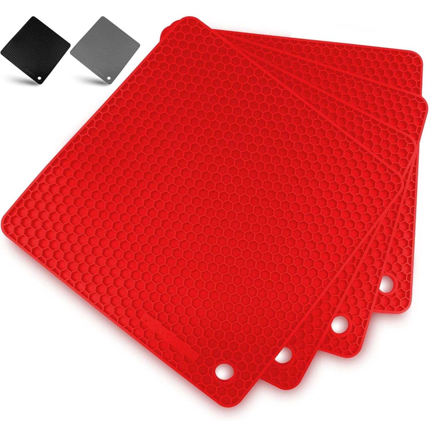 Silicone Trivet Mat Set - 4 Pack (7”x7”) - Red by Zulay Kitchen