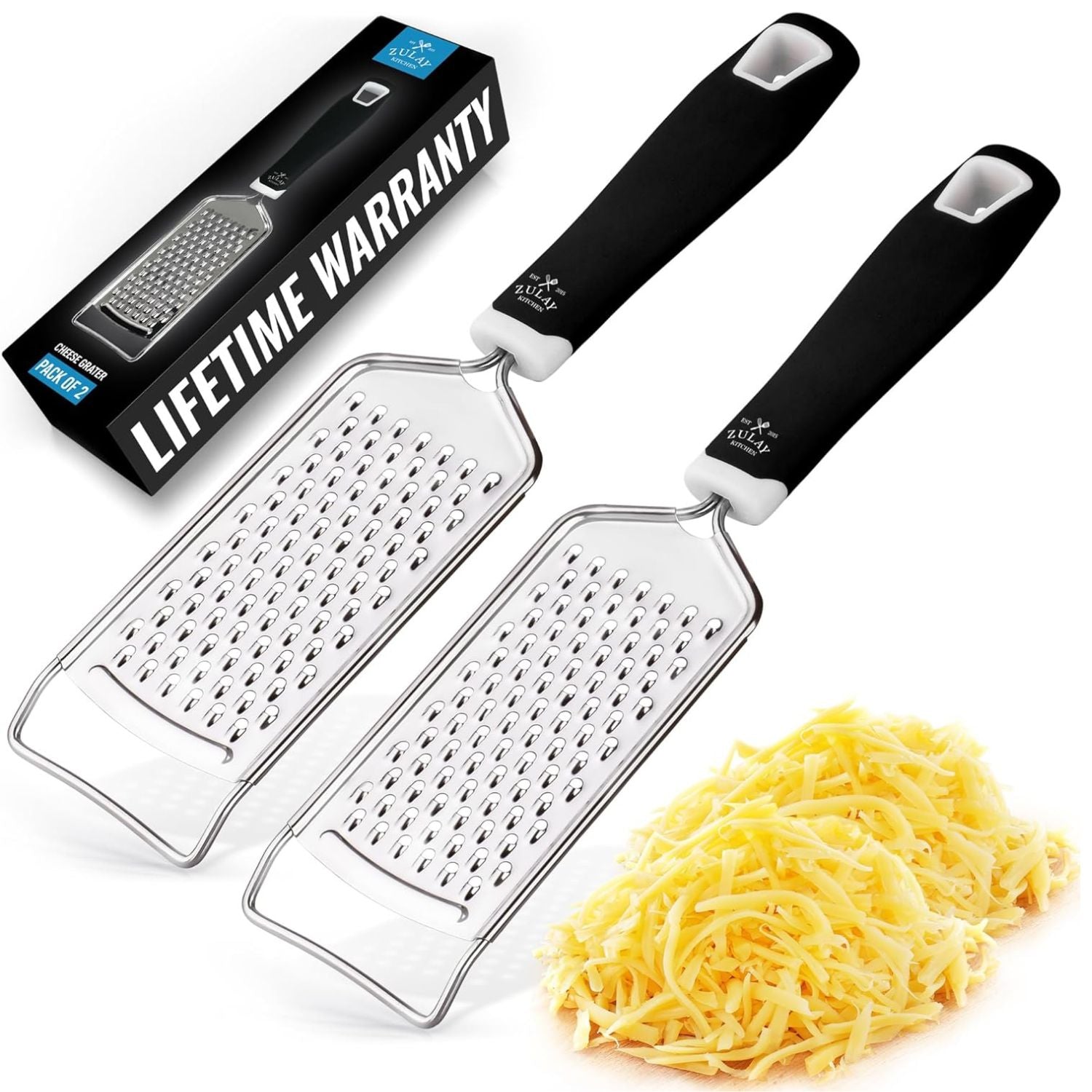 Stainless Steel Flat Cheese Grater - 2 Pack by Zulay Kitchen