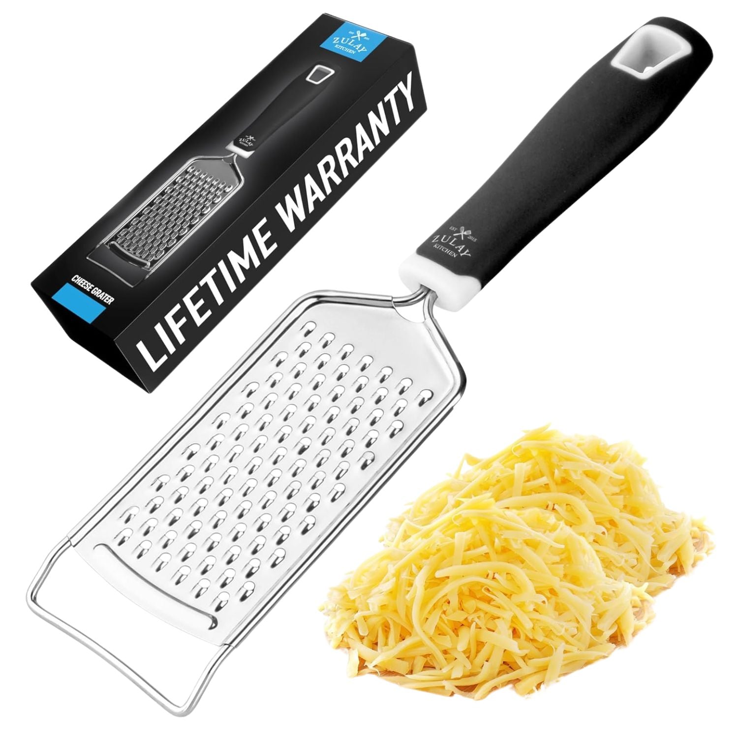 Flat Cheese Grater - Handheld Kitchen Tool  Black Handle by Zulay Kitchen